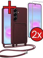 BTH BTH Samsung Galaxy A37 Hoesje Pashouder met Koord Met 2x Screenprotector - Aubergine