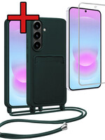 BTH BTH Samsung Galaxy A37 Hoesje Pashouder met Koord Met Screenprotector - Donkergroen