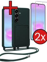 BTH BTH Samsung Galaxy A37 Hoesje Pashouder met Koord Met 2x Screenprotector - Donkergroen