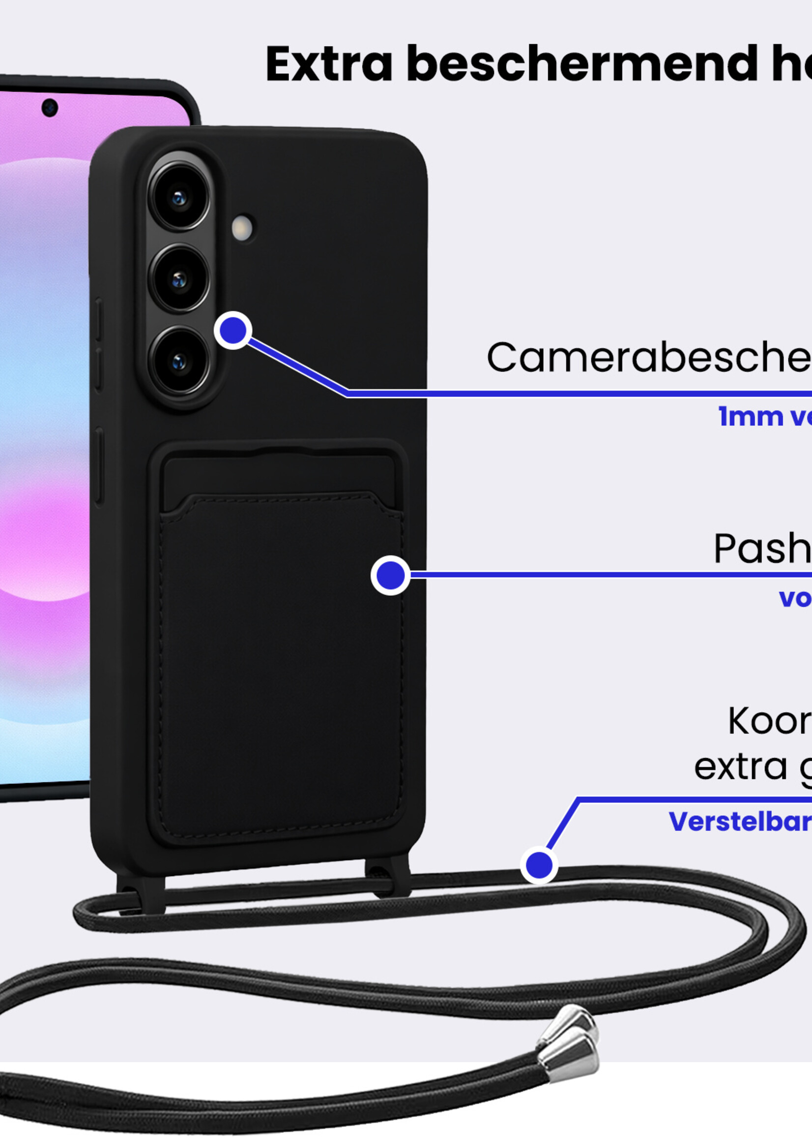 BTH BTH Samsung Galaxy A37 Hoesje Pashouder met Koord - Zwart