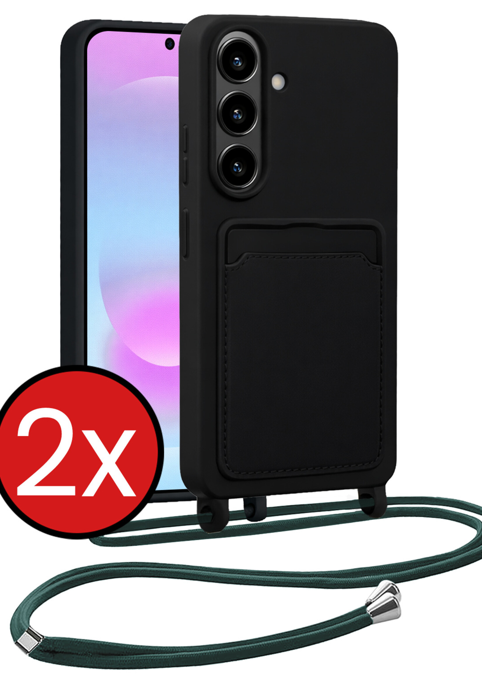 BTH BTH Samsung Galaxy A37 Hoesje Pashouder met Koord - Zwart - 2 PACK