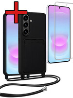 BTH BTH Samsung Galaxy A37 Hoesje Pashouder met Koord Met Screenprotector - Zwart