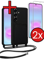 BTH BTH Samsung Galaxy A37 Hoesje Pashouder met Koord Met 2x Screenprotector - Zwart