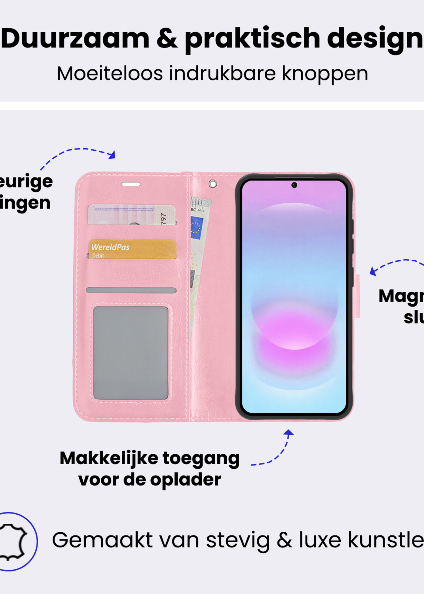 BTH BTH Samsung Galaxy A37 Hoesje Bookcase - Lichtroze