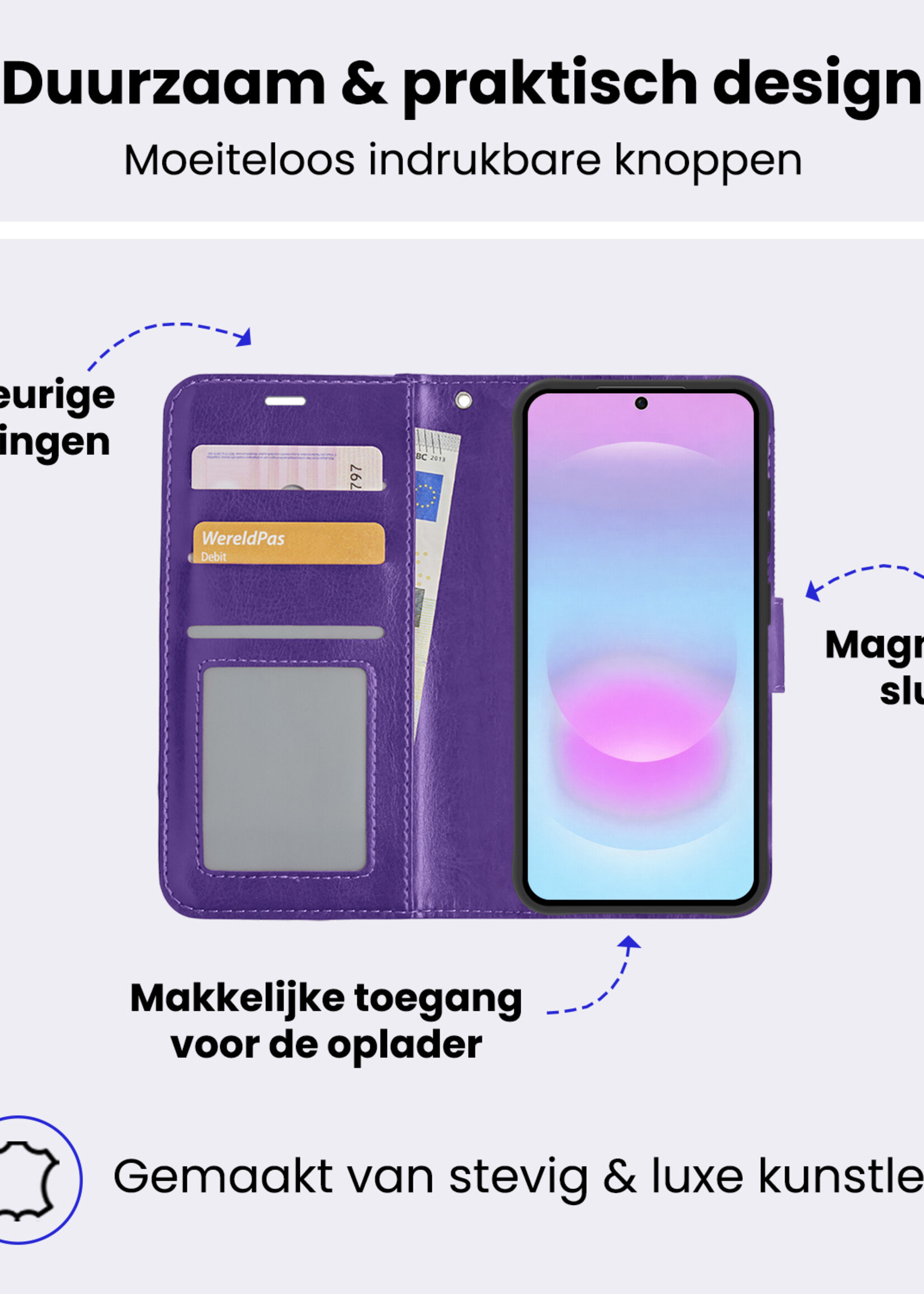 BTH BTH Samsung Galaxy A37 Hoesje Bookcase - Paars