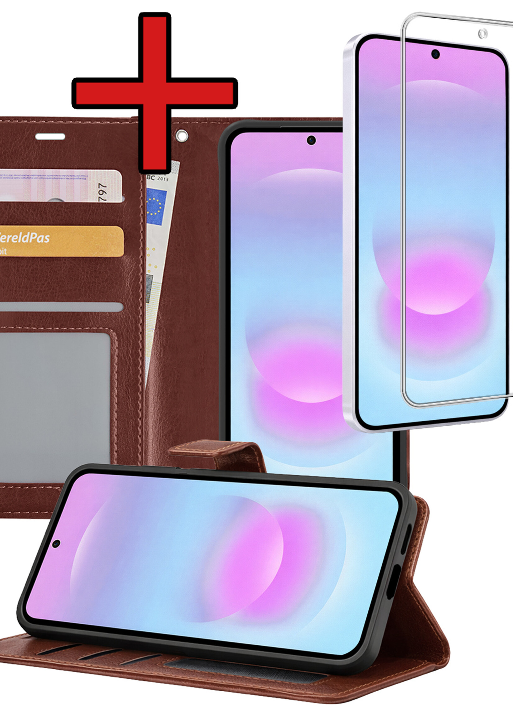 BTH BTH Samsung Galaxy A37 Hoesje Bookcase Met Screenprotector - Bruin