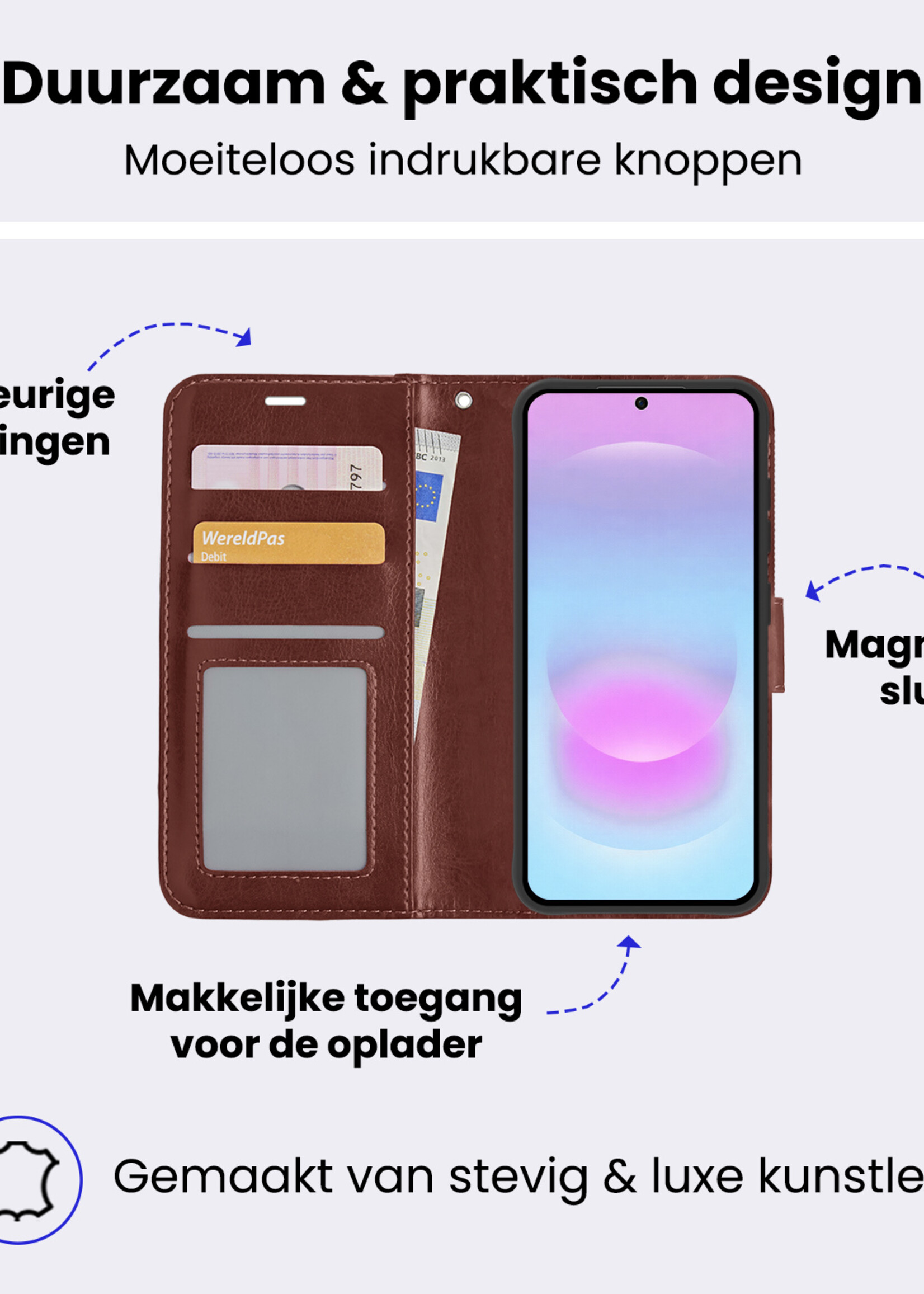 BTH BTH Samsung Galaxy A37 Hoesje Bookcase Met Screenprotector - Bruin