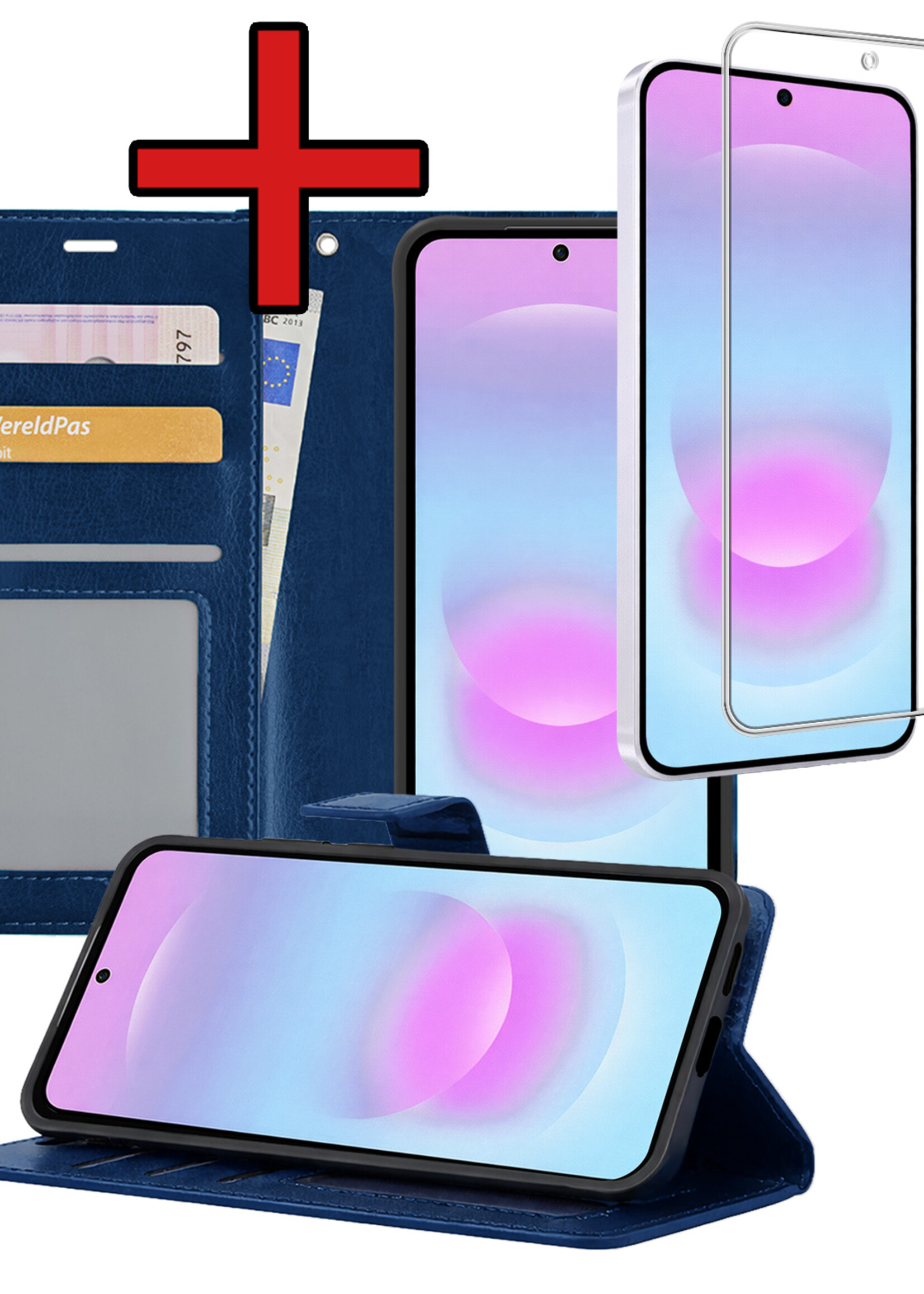 BTH BTH Samsung Galaxy A37 Hoesje Bookcase Met Screenprotector - Donkerblauw