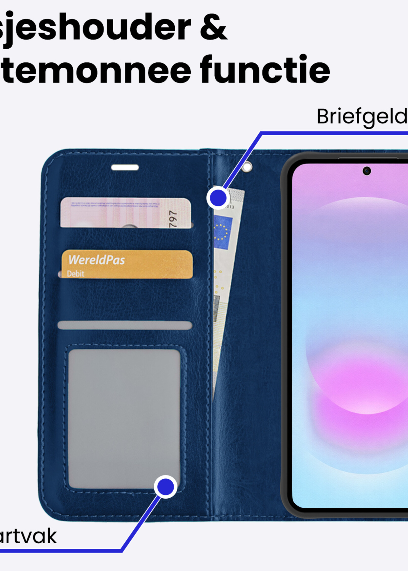 BTH BTH Samsung Galaxy A37 Hoesje Bookcase Met Screenprotector - Donkerblauw