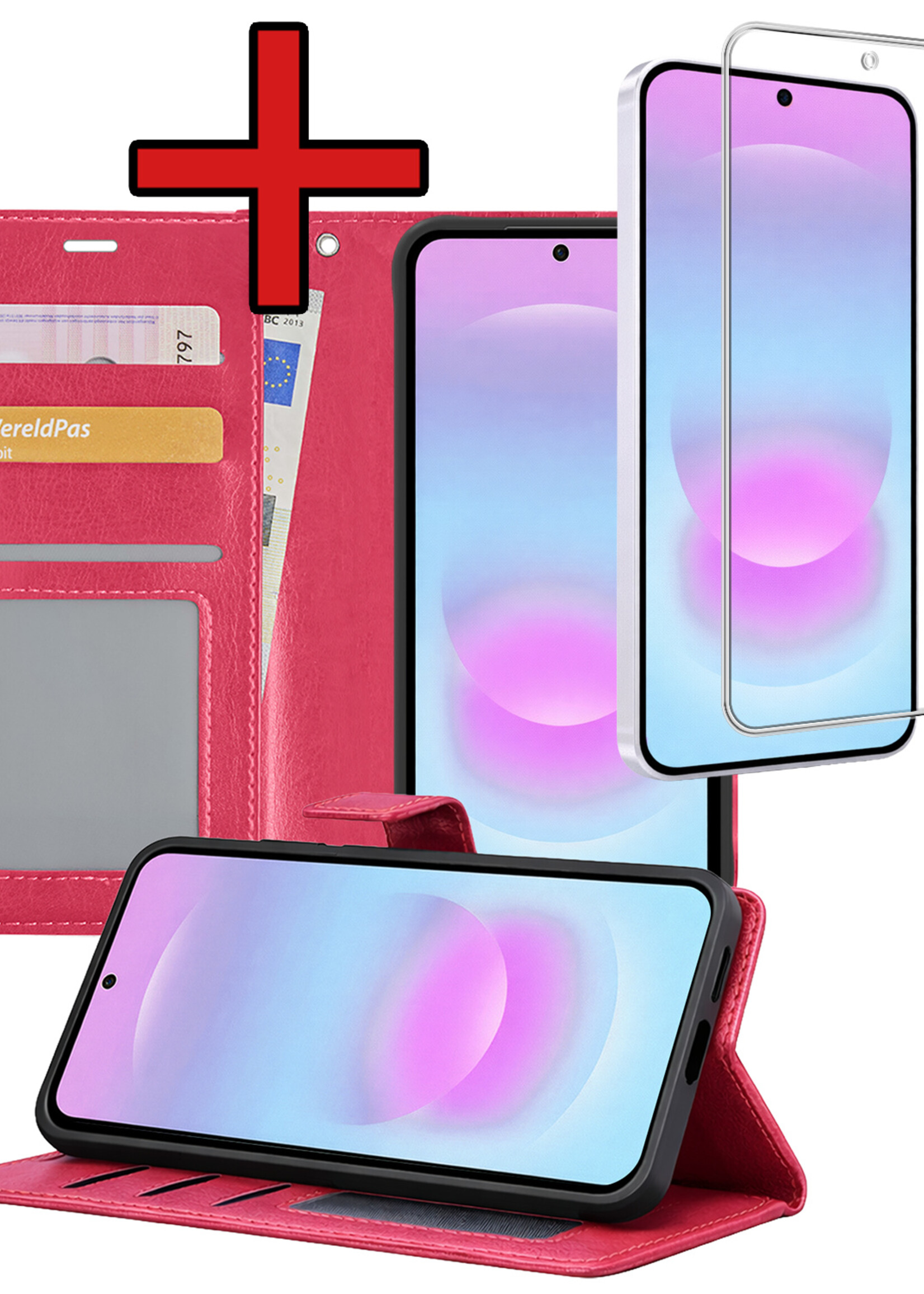 BTH BTH Samsung Galaxy A37 Hoesje Bookcase Met Screenprotector - Donkerroze