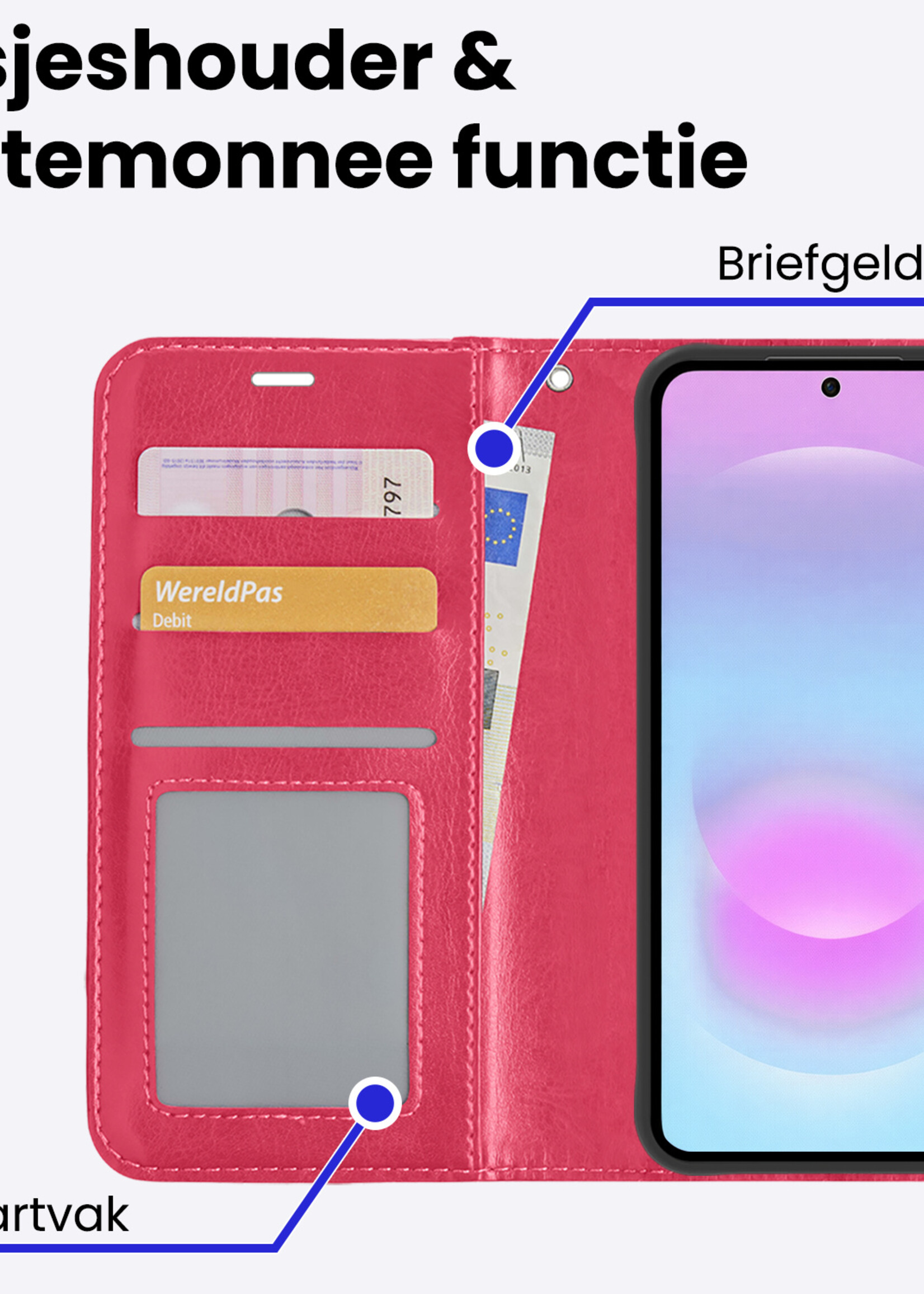BTH BTH Samsung Galaxy A37 Hoesje Bookcase Met Screenprotector - Donkerroze