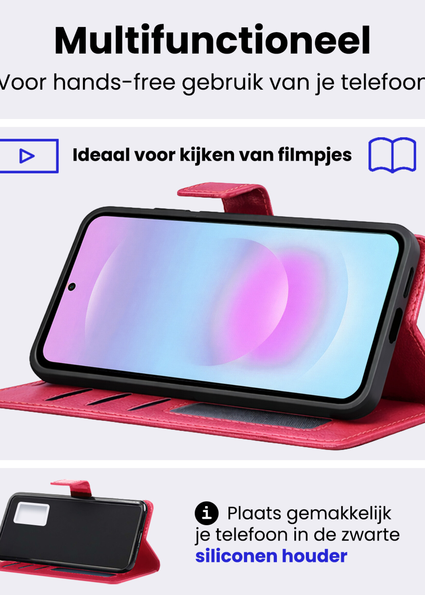 BTH BTH Samsung Galaxy A37 Hoesje Bookcase Met Screenprotector - Donkerroze