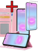 BTH BTH Samsung Galaxy A37 Hoesje Bookcase Met Screenprotector - Lichtroze