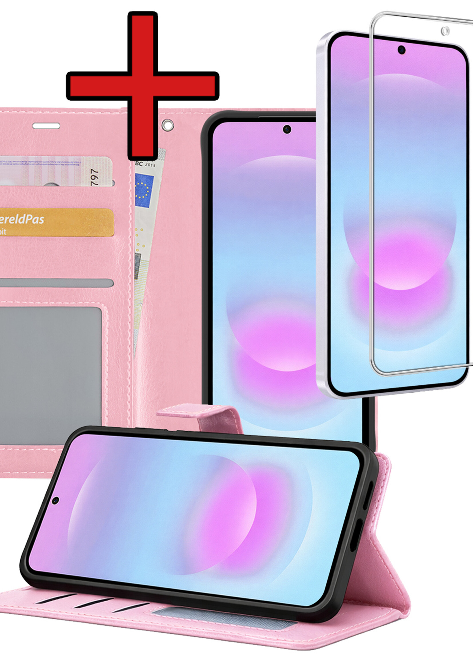 BTH BTH Samsung Galaxy A37 Hoesje Bookcase Met Screenprotector - Lichtroze