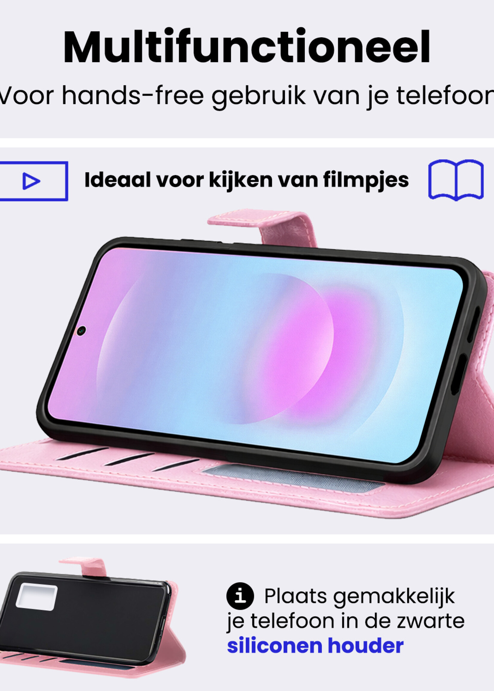 BTH BTH Samsung Galaxy A37 Hoesje Bookcase Met Screenprotector - Lichtroze