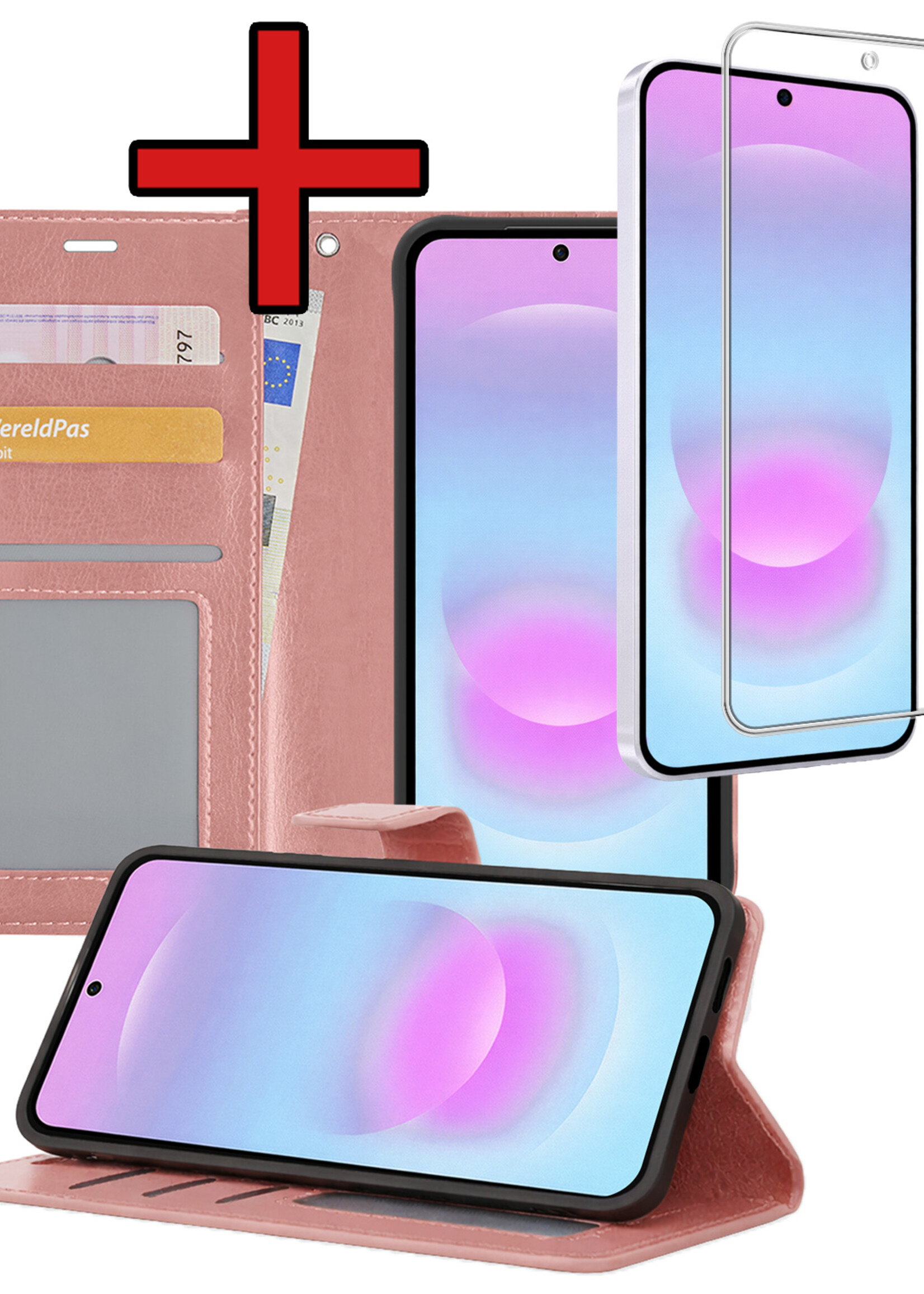 BTH BTH Samsung Galaxy A37 Hoesje Bookcase Met Screenprotector - Rose Goud