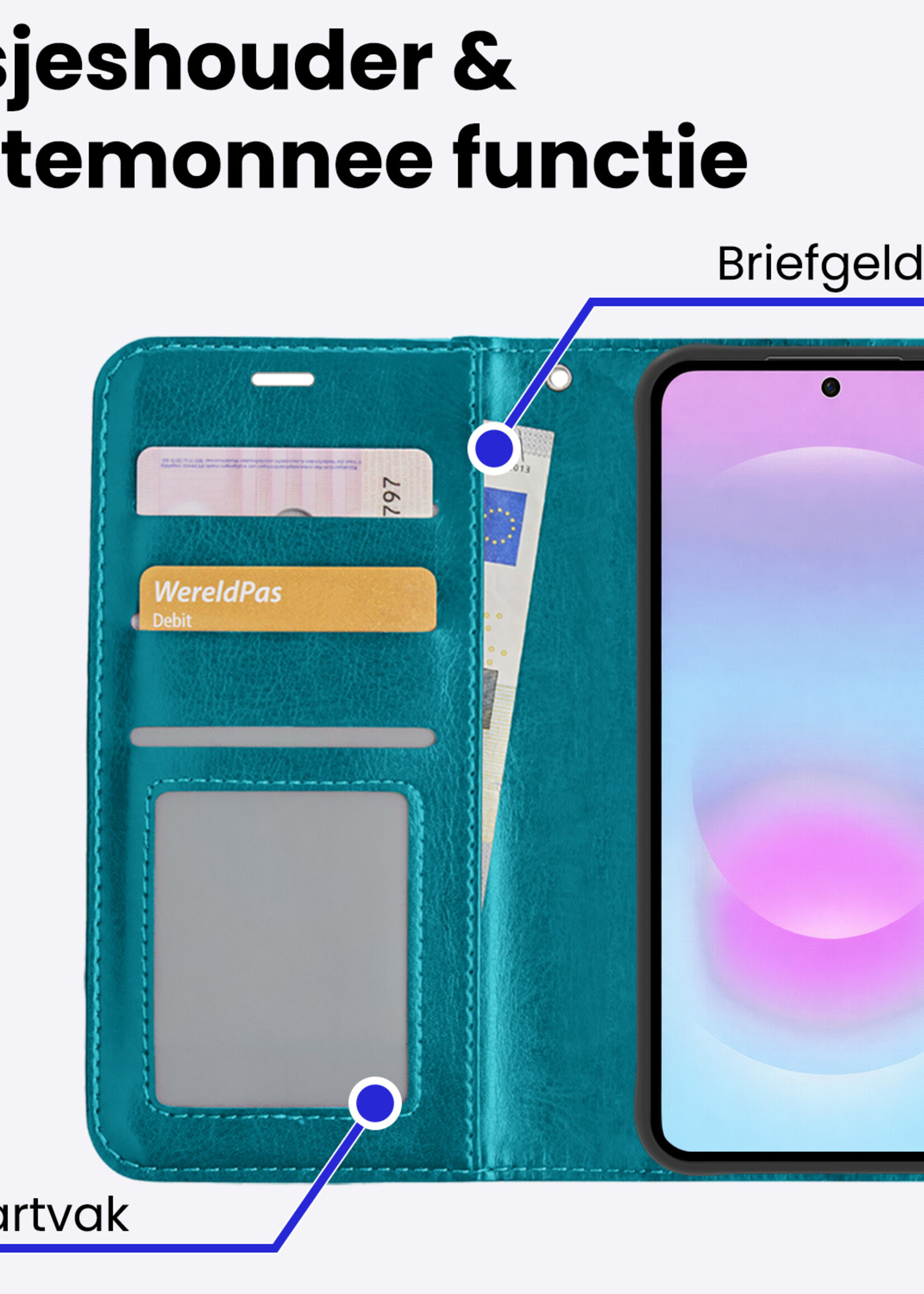 BTH BTH Samsung Galaxy A37 Hoesje Bookcase Met Screenprotector - Turquoise