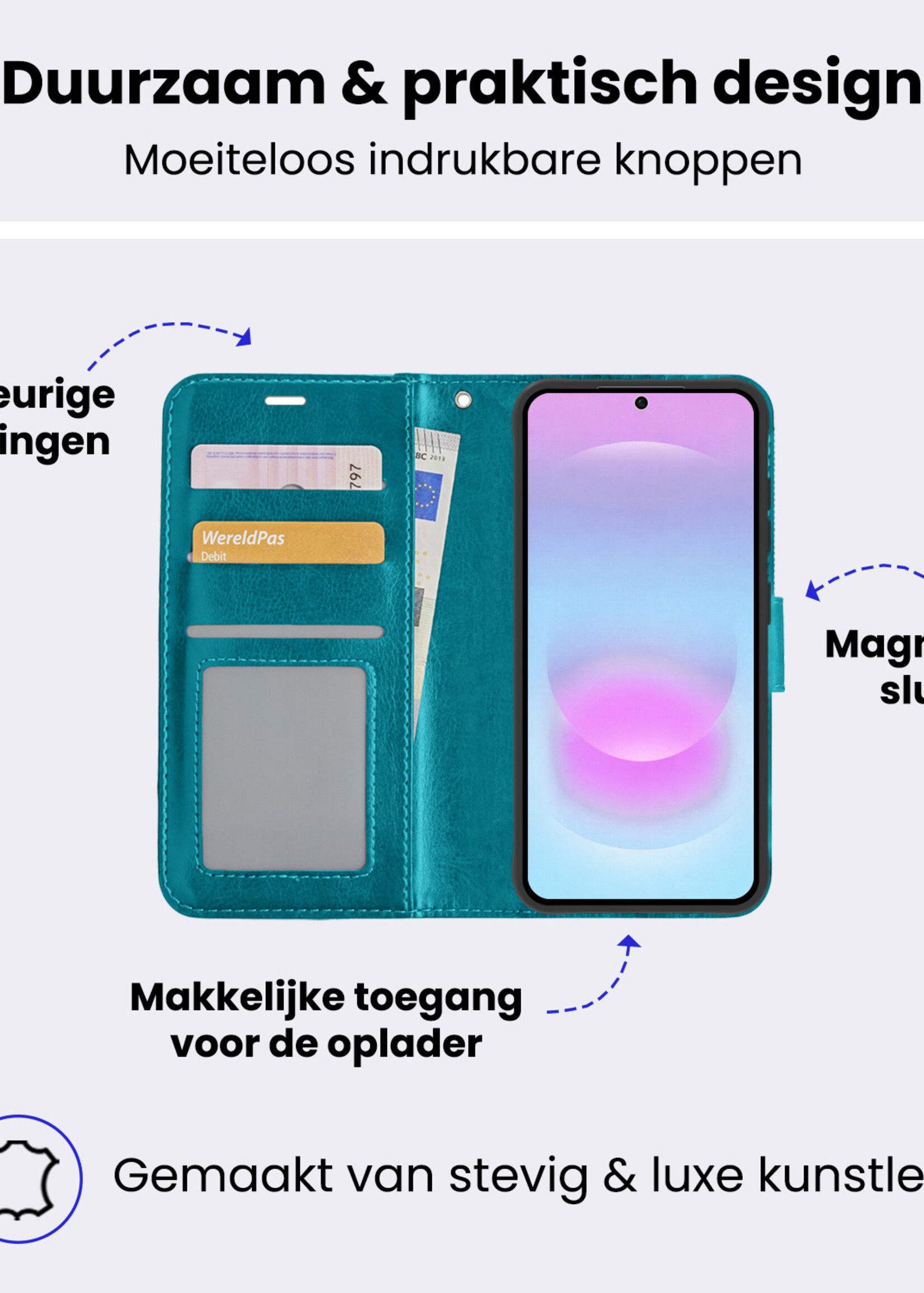 BTH BTH Samsung Galaxy A37 Hoesje Bookcase Met Screenprotector - Turquoise