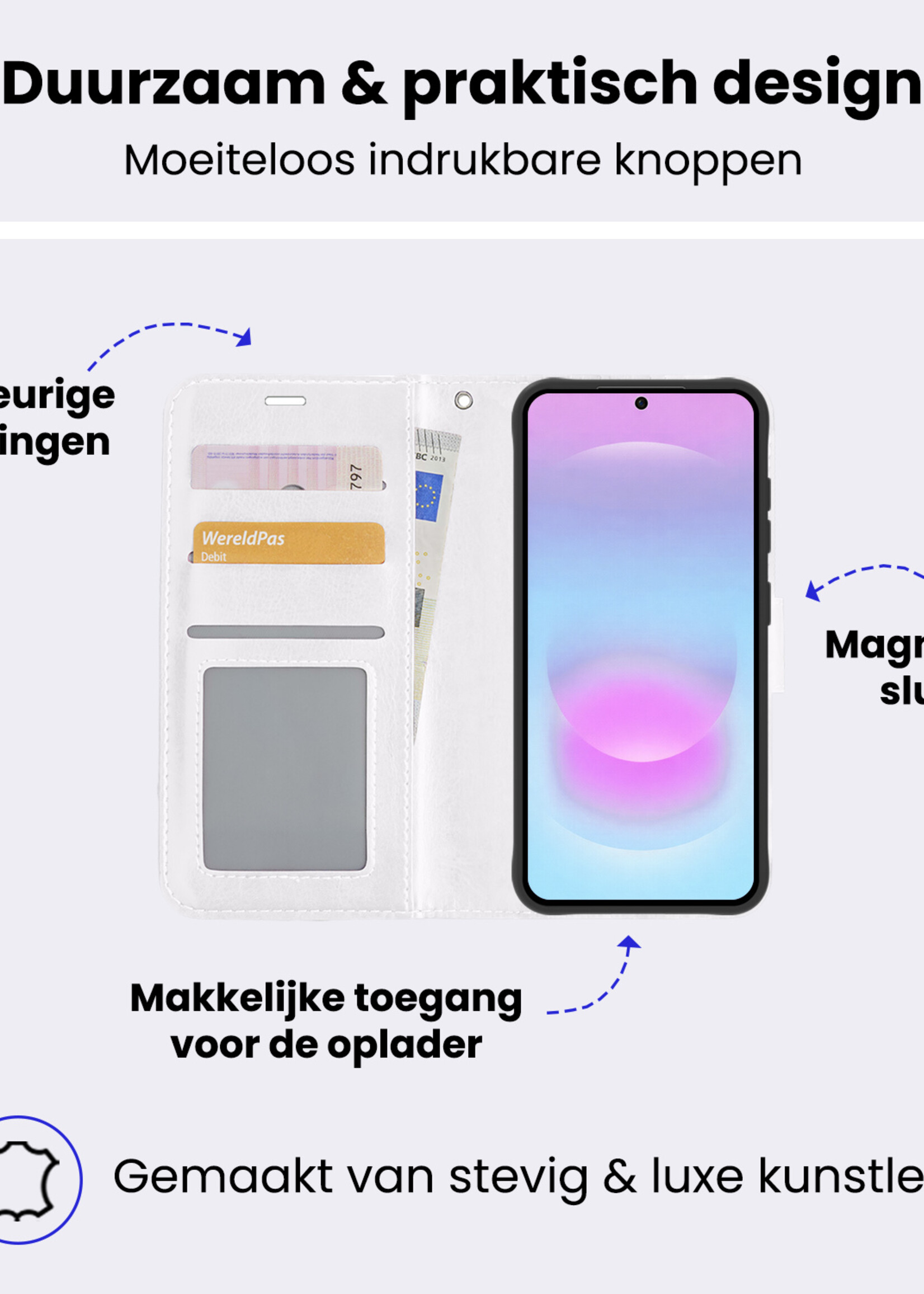 BTH BTH Samsung Galaxy A37 Hoesje Bookcase Met Screenprotector - Wit