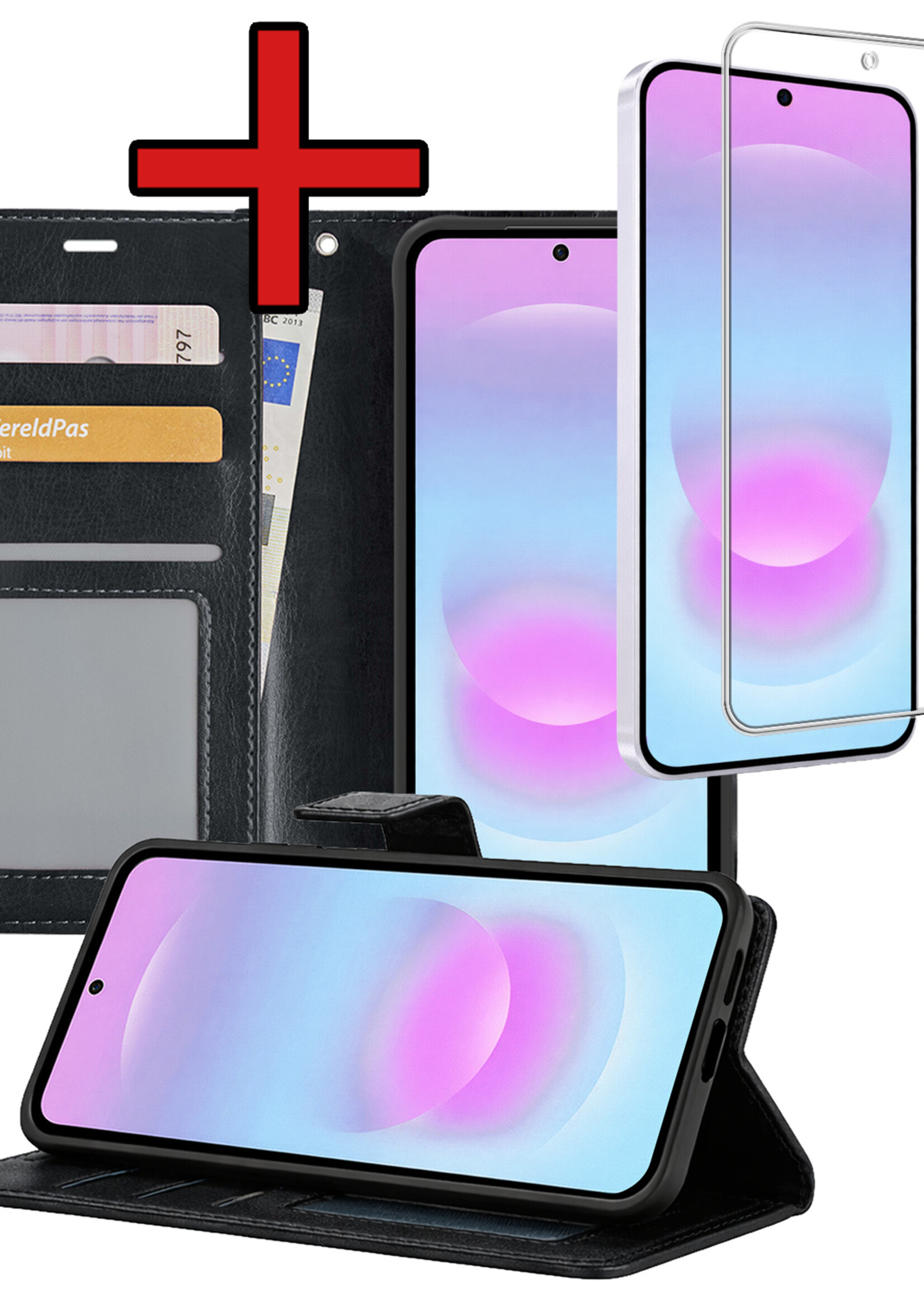 BTH BTH Samsung Galaxy A37 Hoesje Bookcase Met Screenprotector - Zwart