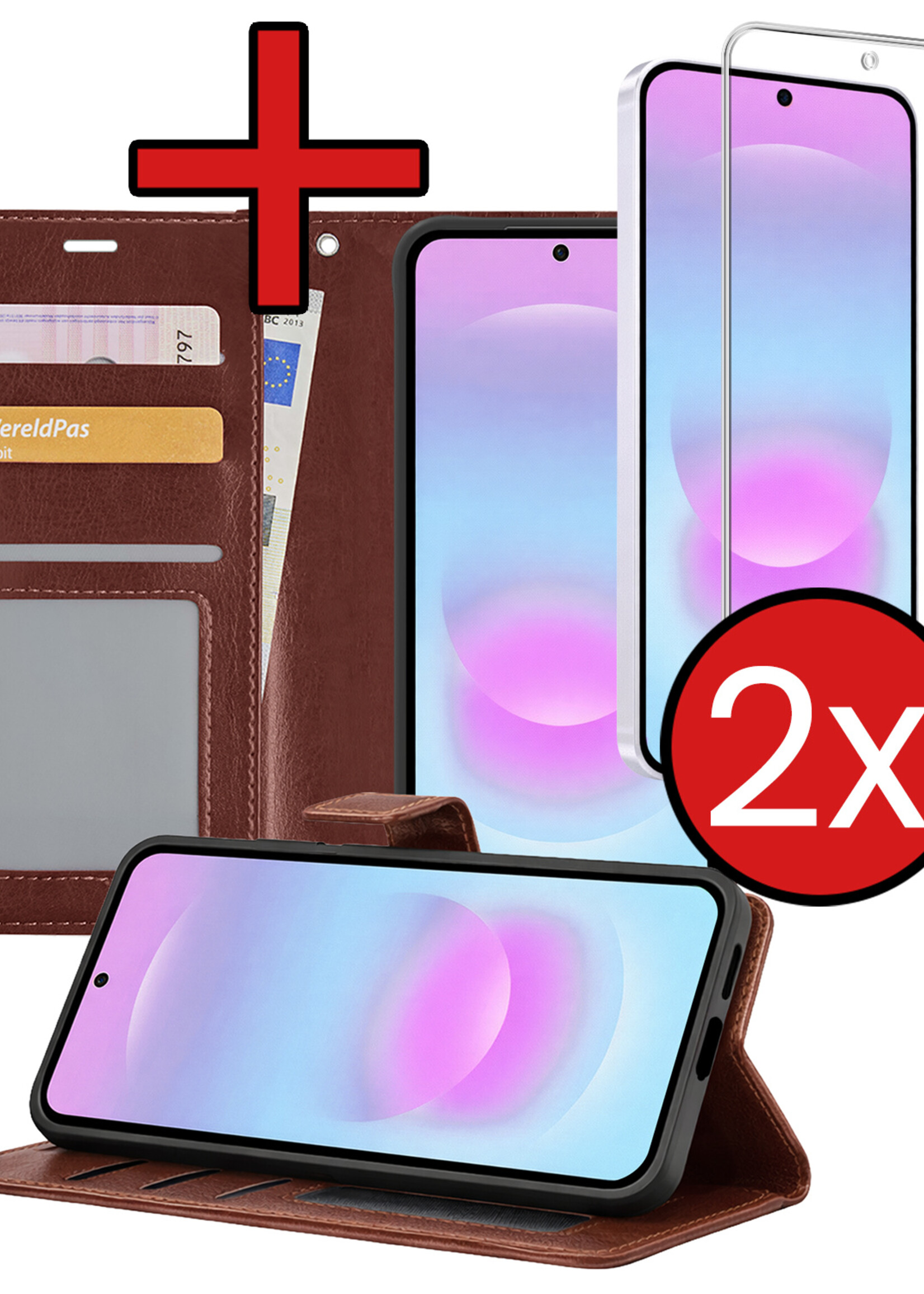 BTH BTH Samsung Galaxy A37 Hoesje Bookcase Met 2x Screenprotector - Bruin