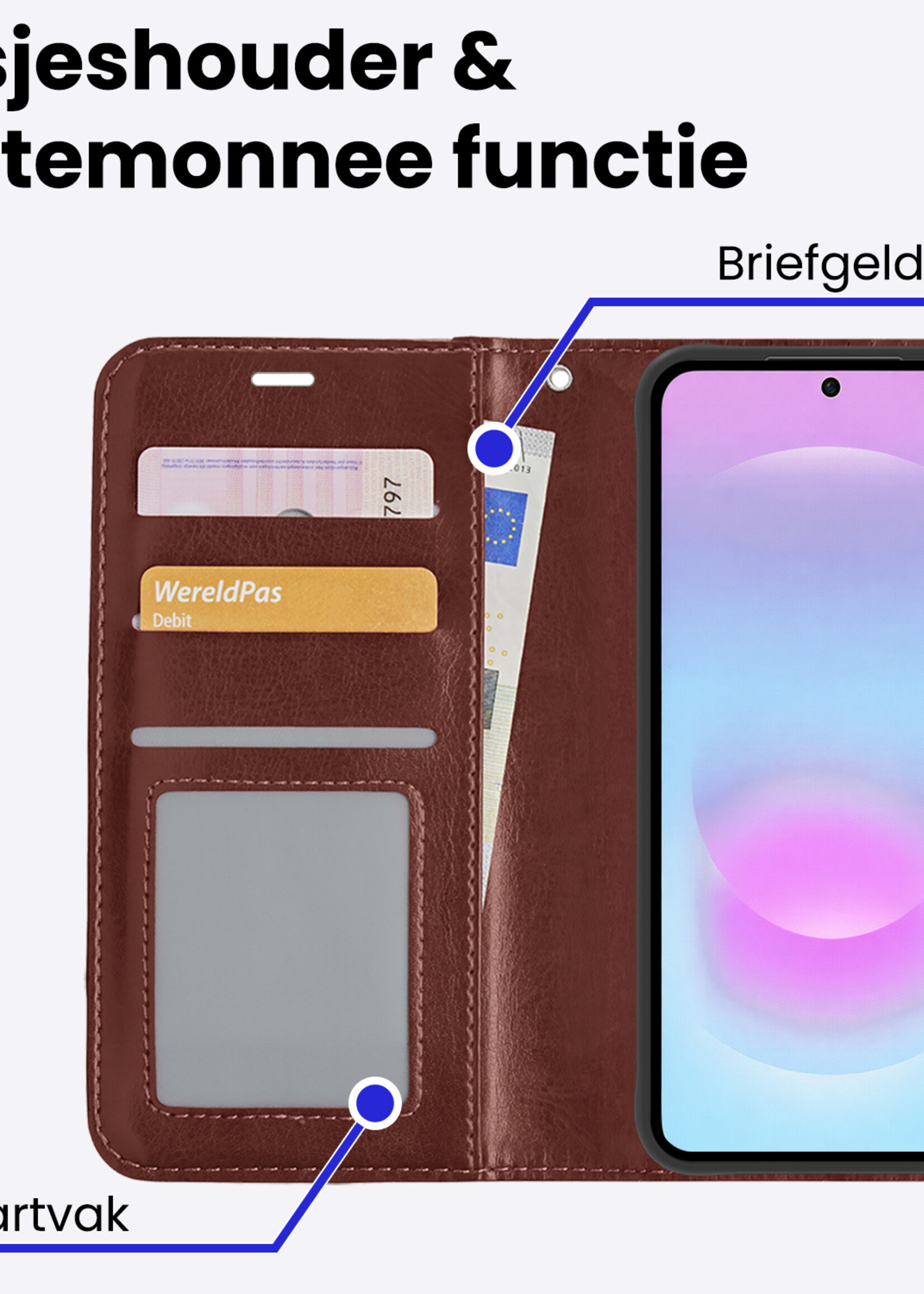 BTH BTH Samsung Galaxy A37 Hoesje Bookcase Met 2x Screenprotector - Bruin