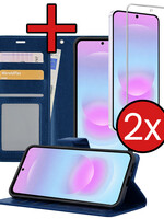 BTH BTH Samsung Galaxy A37 Hoesje Bookcase Met 2x Screenprotector - Donkerblauw