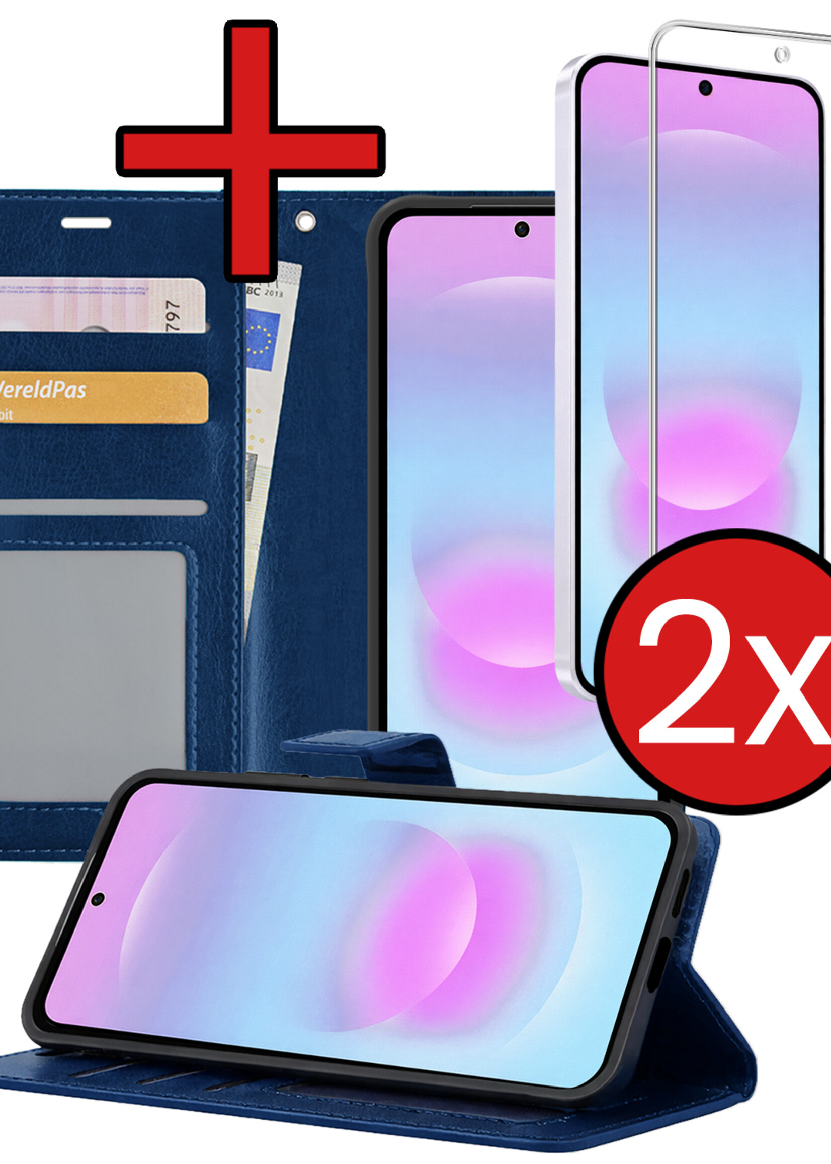 BTH BTH Samsung Galaxy A37 Hoesje Bookcase Met 2x Screenprotector - Donkerblauw