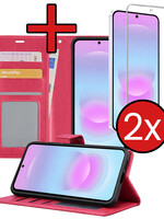 BTH BTH Samsung Galaxy A37 Hoesje Bookcase Met 2x Screenprotector - Donkerroze