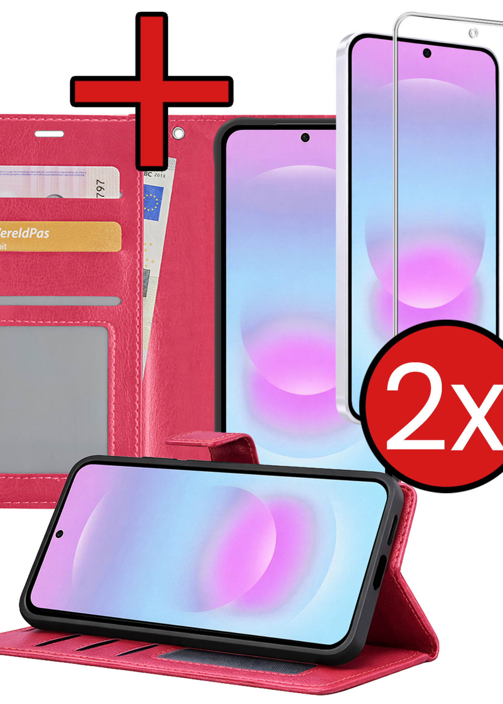 BTH BTH Samsung Galaxy A37 Hoesje Bookcase Met 2x Screenprotector - Donkerroze