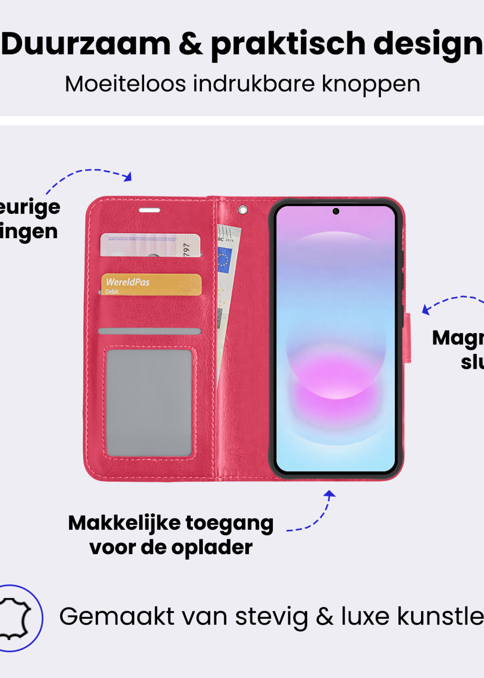 BTH BTH Samsung Galaxy A37 Hoesje Bookcase Met 2x Screenprotector - Donkerroze