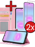 BTH BTH Samsung Galaxy A37 Hoesje Bookcase Met 2x Screenprotector - Lichtroze