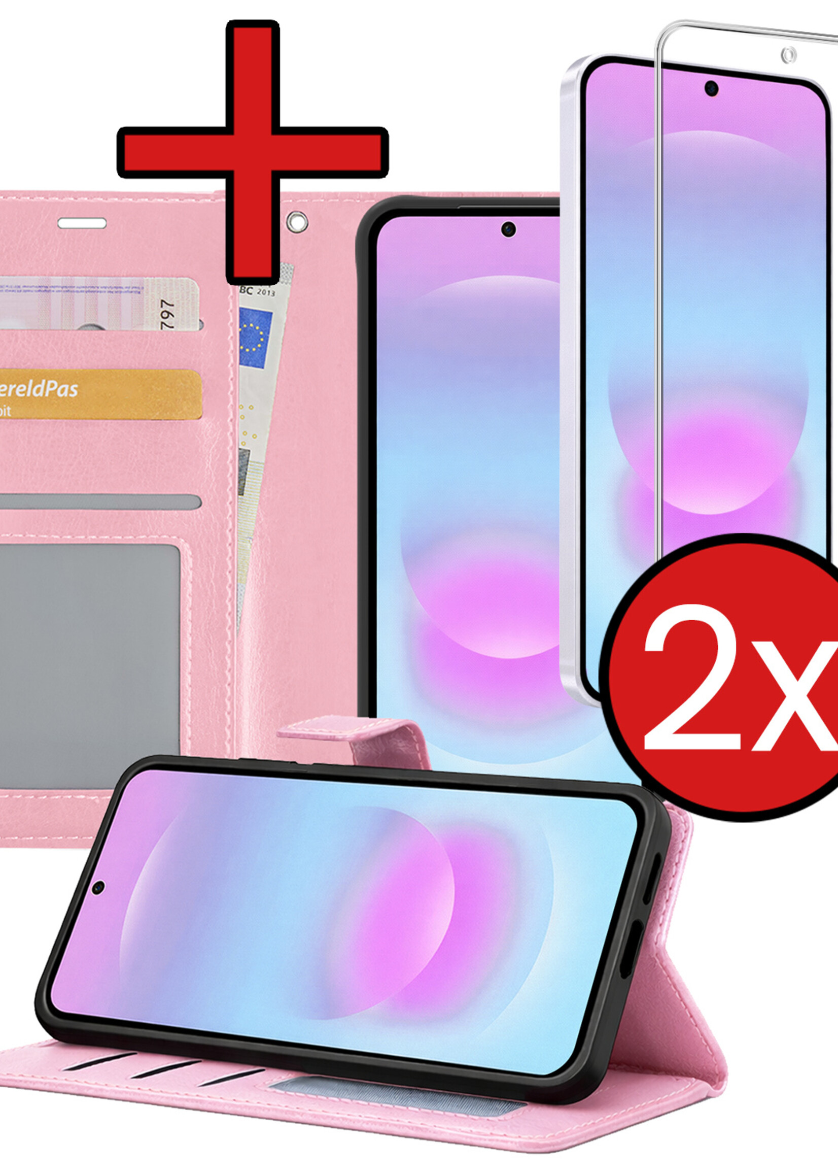 BTH BTH Samsung Galaxy A37 Hoesje Bookcase Met 2x Screenprotector - Lichtroze