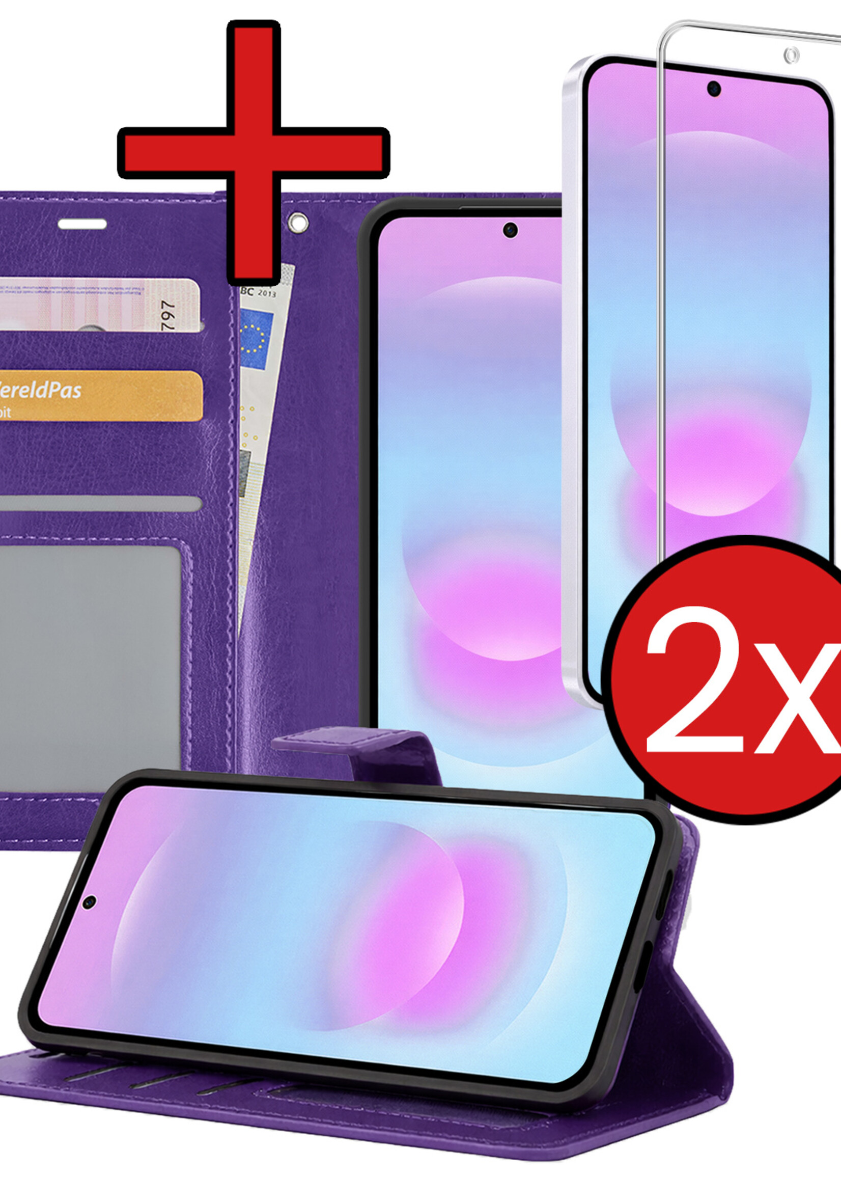 BTH BTH Samsung Galaxy A37 Hoesje Bookcase Met 2x Screenprotector - Paars