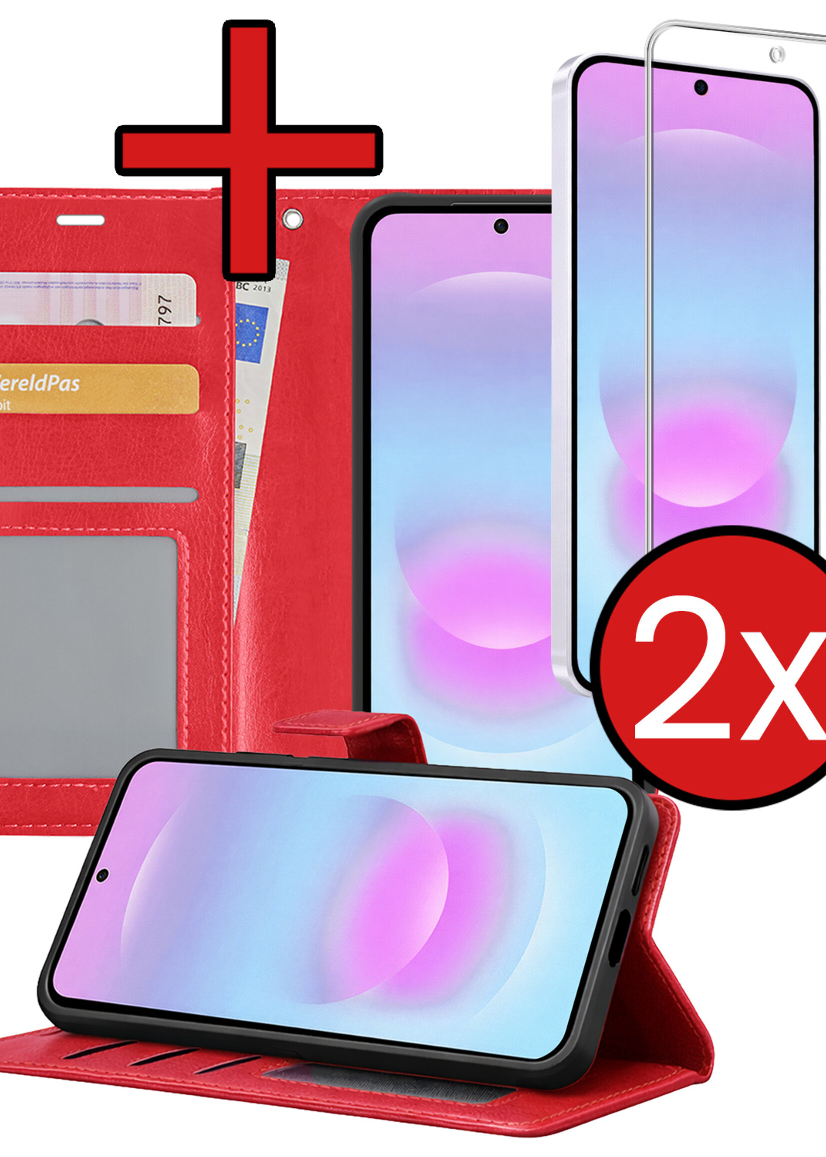 BTH BTH Samsung Galaxy A37 Hoesje Bookcase Met 2x Screenprotector - Rood