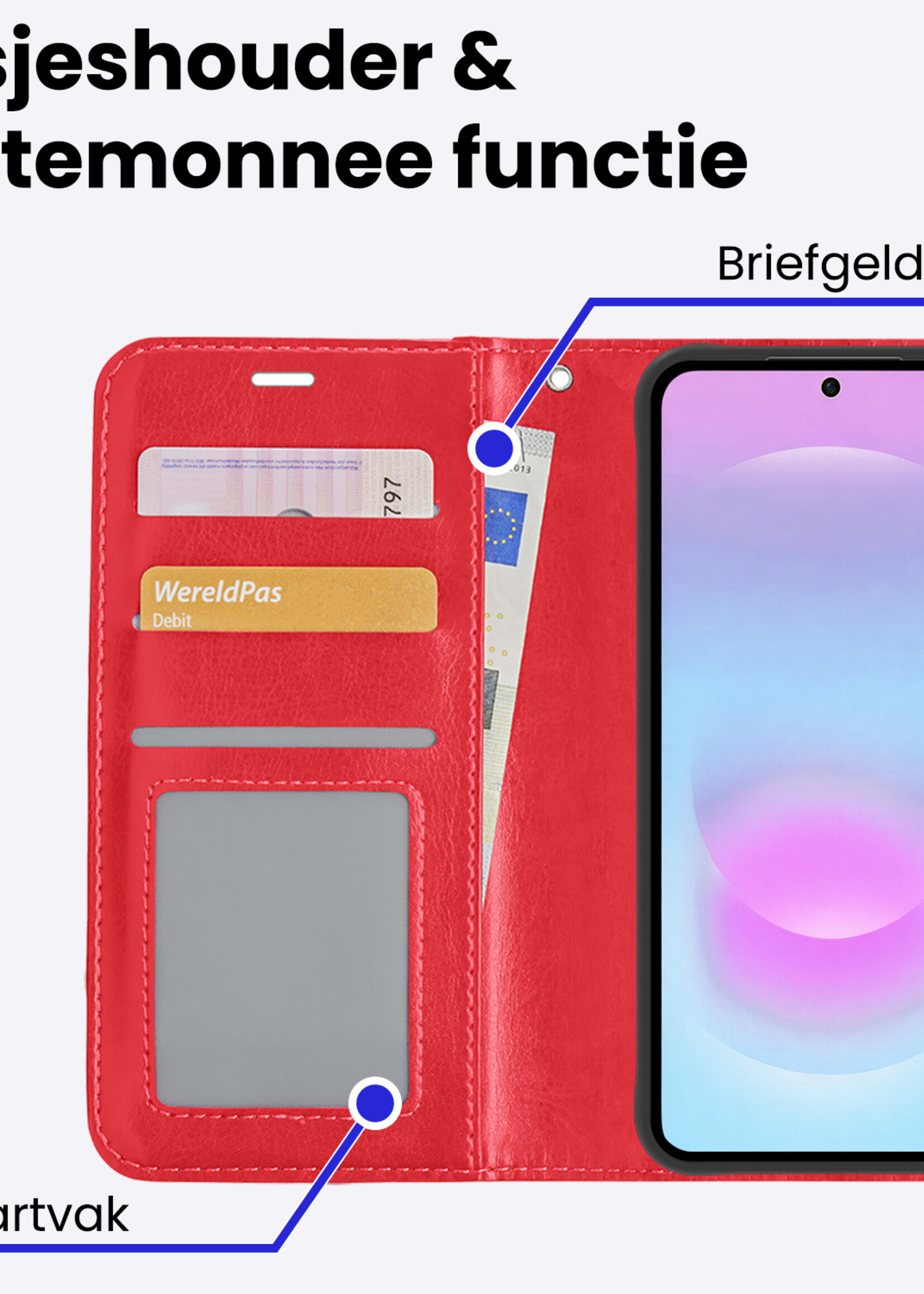 BTH BTH Samsung Galaxy A37 Hoesje Bookcase Met 2x Screenprotector - Rood