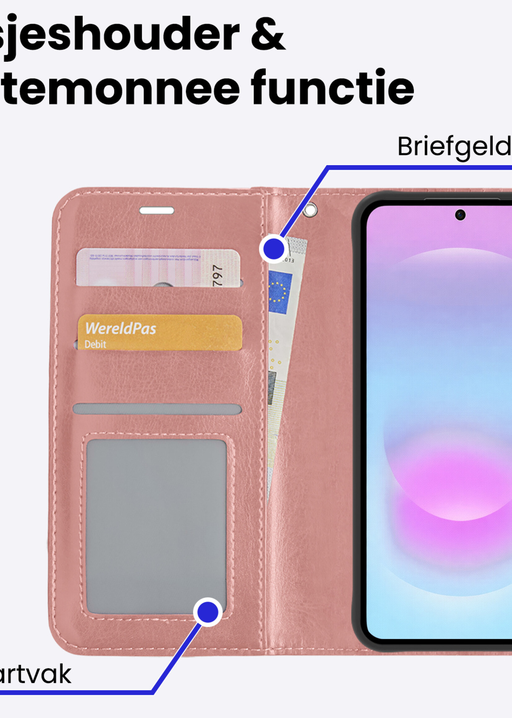 BTH BTH Samsung Galaxy A37 Hoesje Bookcase Met 2x Screenprotector - Rose Goud