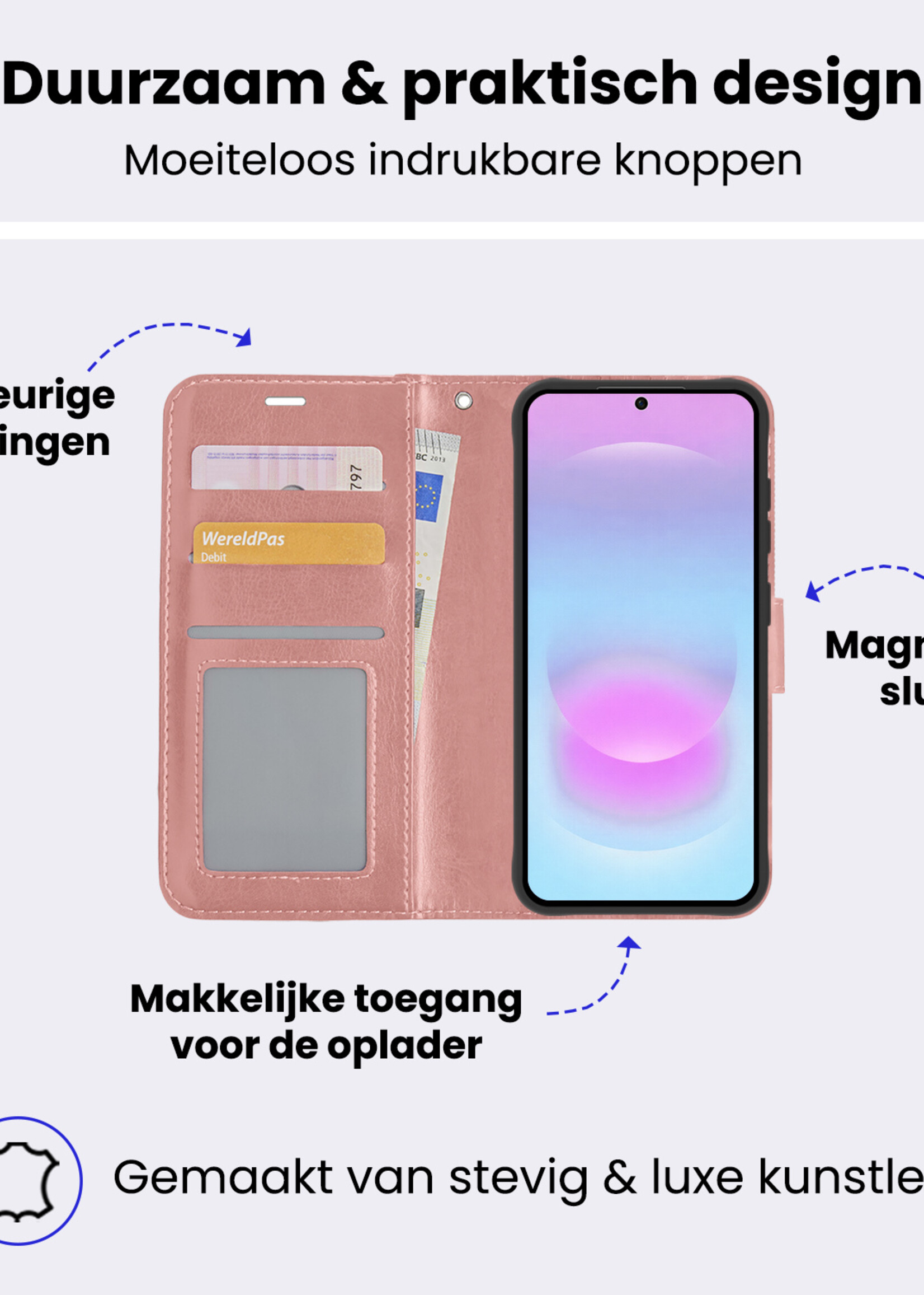 BTH BTH Samsung Galaxy A37 Hoesje Bookcase Met 2x Screenprotector - Rose Goud