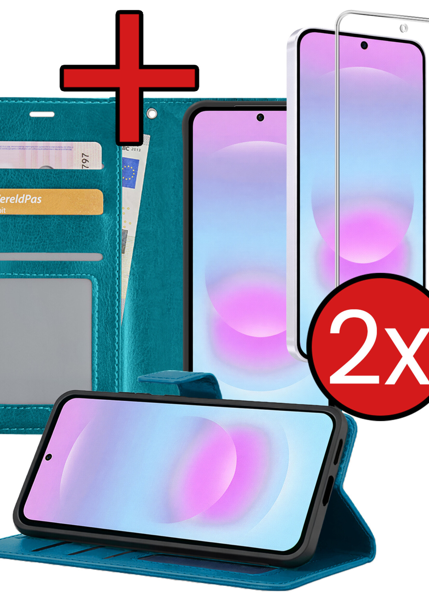 BTH BTH Samsung Galaxy A37 Hoesje Bookcase Met 2x Screenprotector - Turquoise