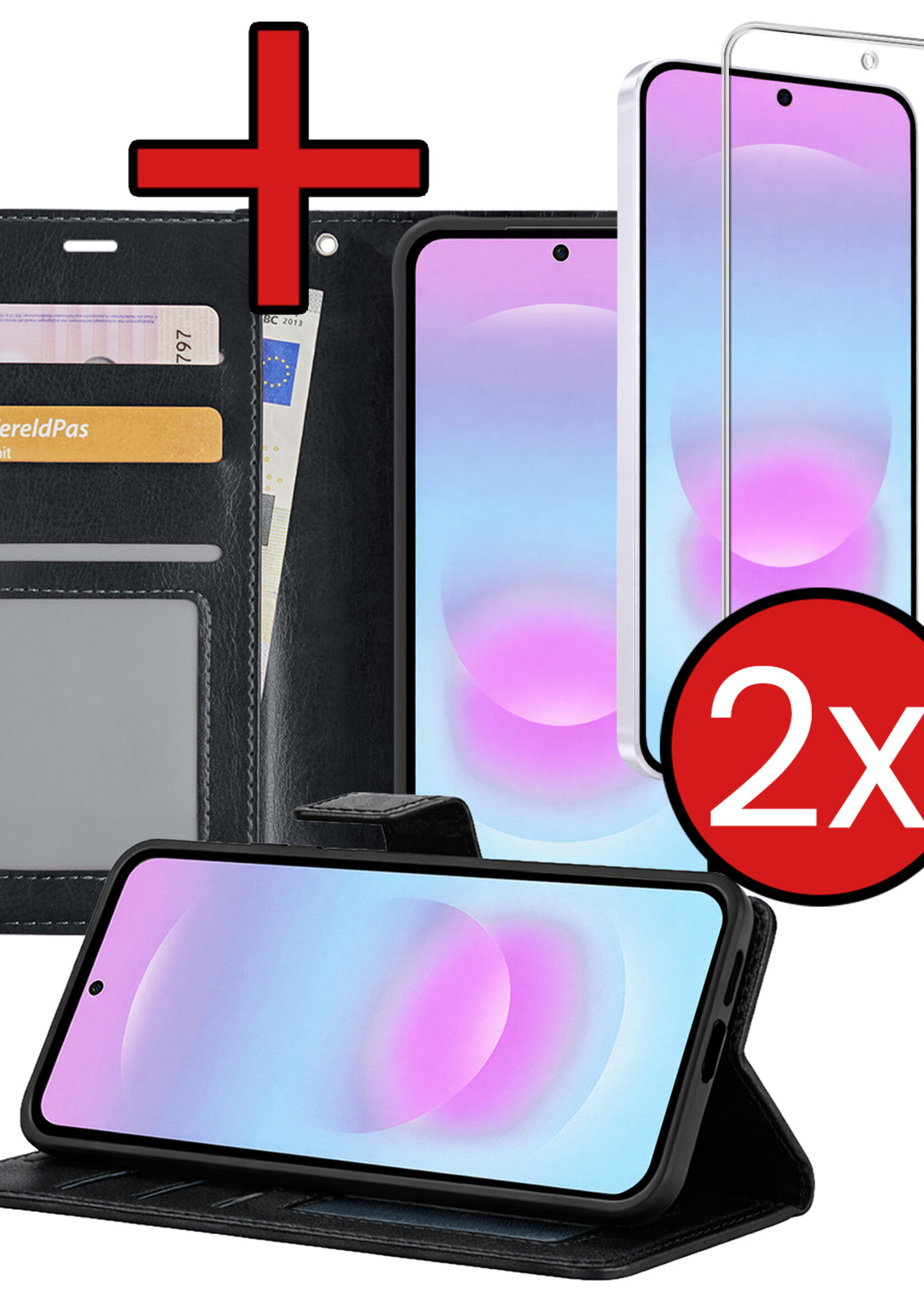 BTH BTH Samsung Galaxy A37 Hoesje Bookcase Met 2x Screenprotector - Zwart
