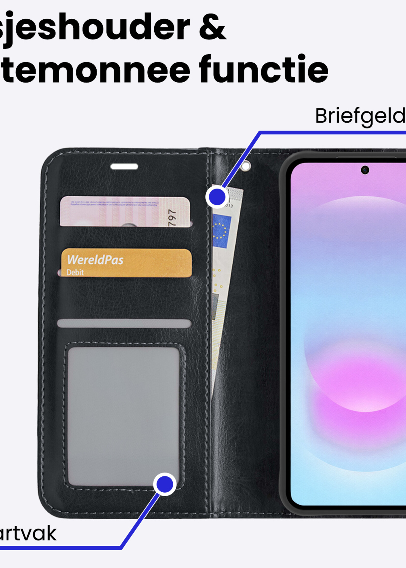 BTH BTH Samsung Galaxy A37 Hoesje Bookcase Met 2x Screenprotector - Zwart