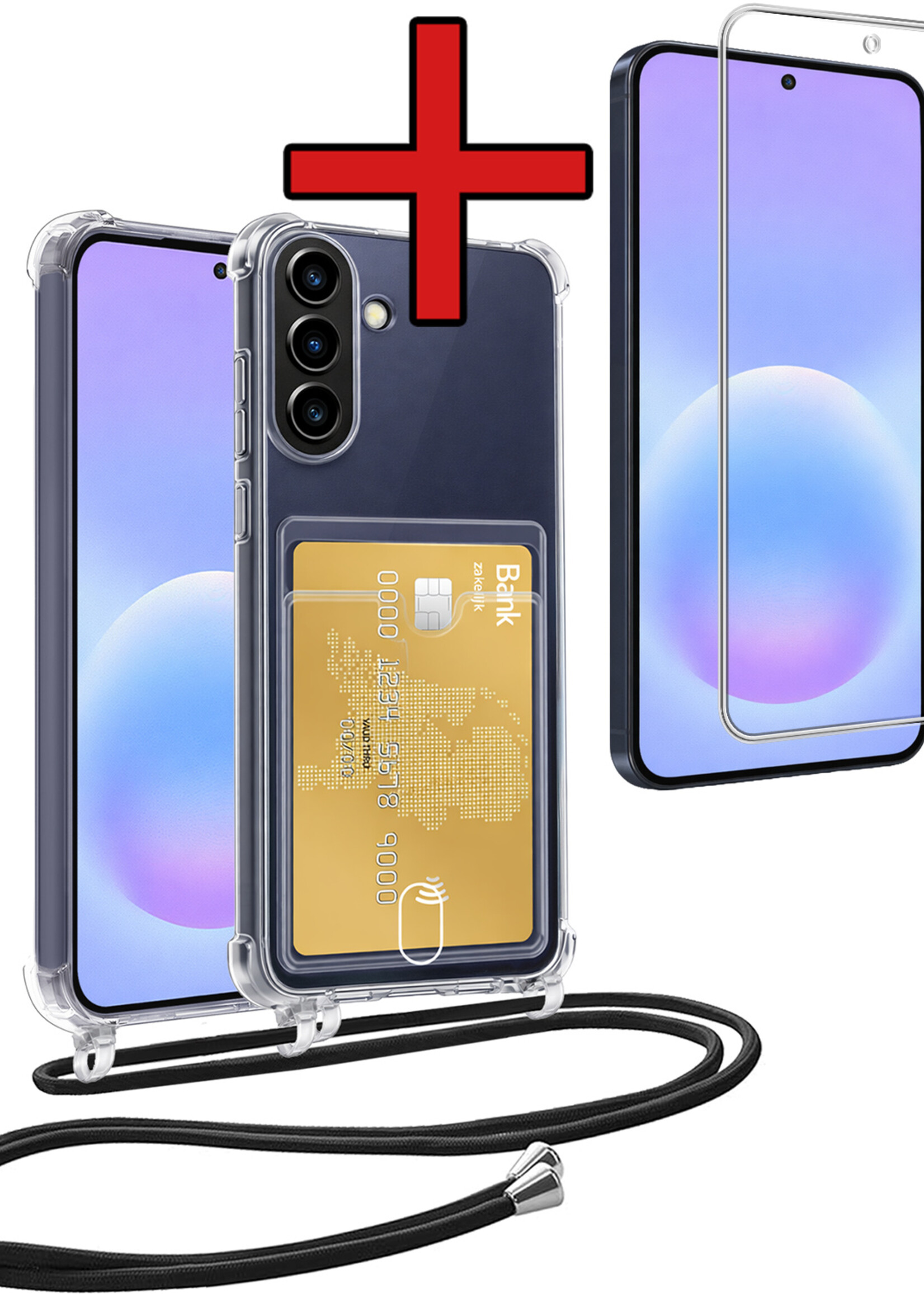 BTH BTH Samsung Galaxy A57 Hoesje Pashouder met Koord Met Screenprotector