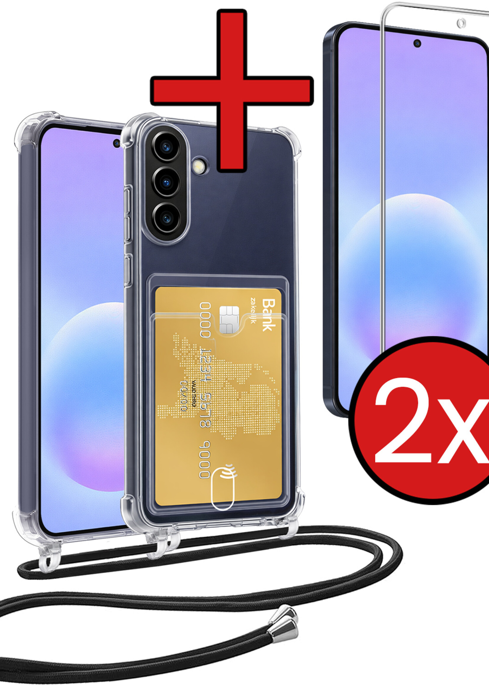 BTH BTH Samsung Galaxy A57 Hoesje Pashouder met Koord Met 2x Screenprotector