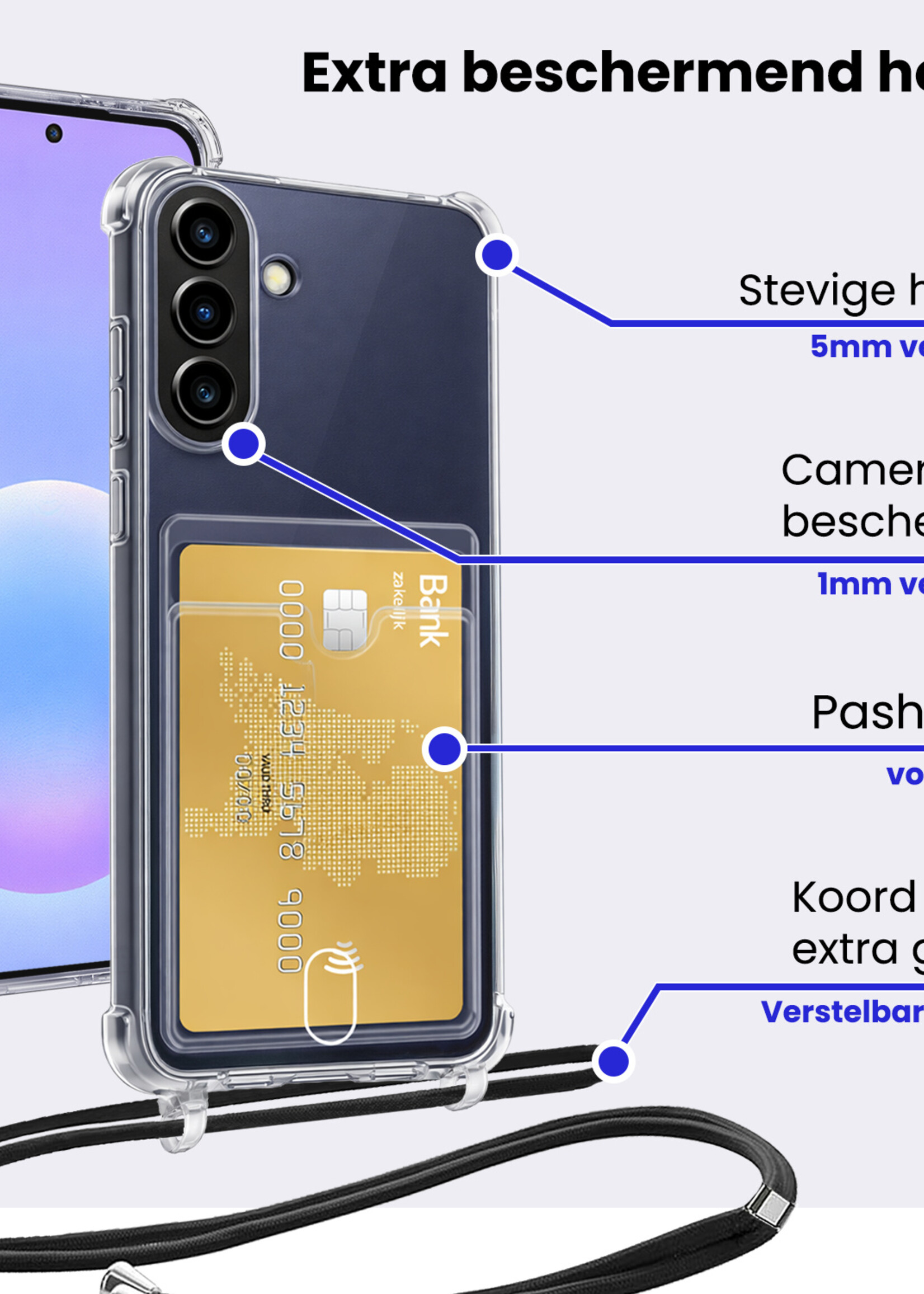 BTH BTH Samsung Galaxy A57 Hoesje Pashouder met Koord Met 2x Screenprotector