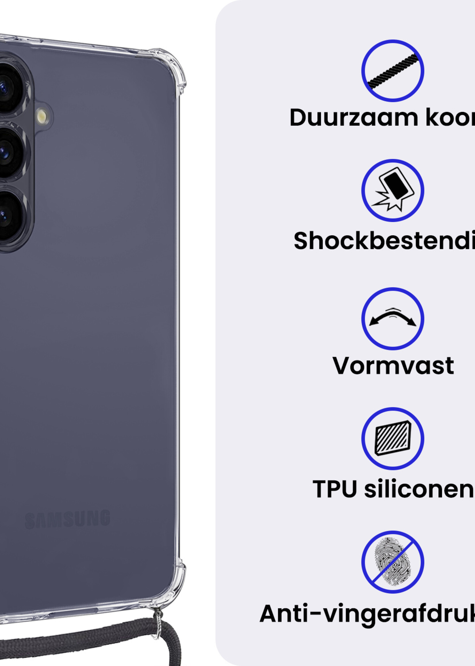 BTH BTH Samsung Galaxy A57 Hoesje Transparant Shockproof Met Zwart Koord