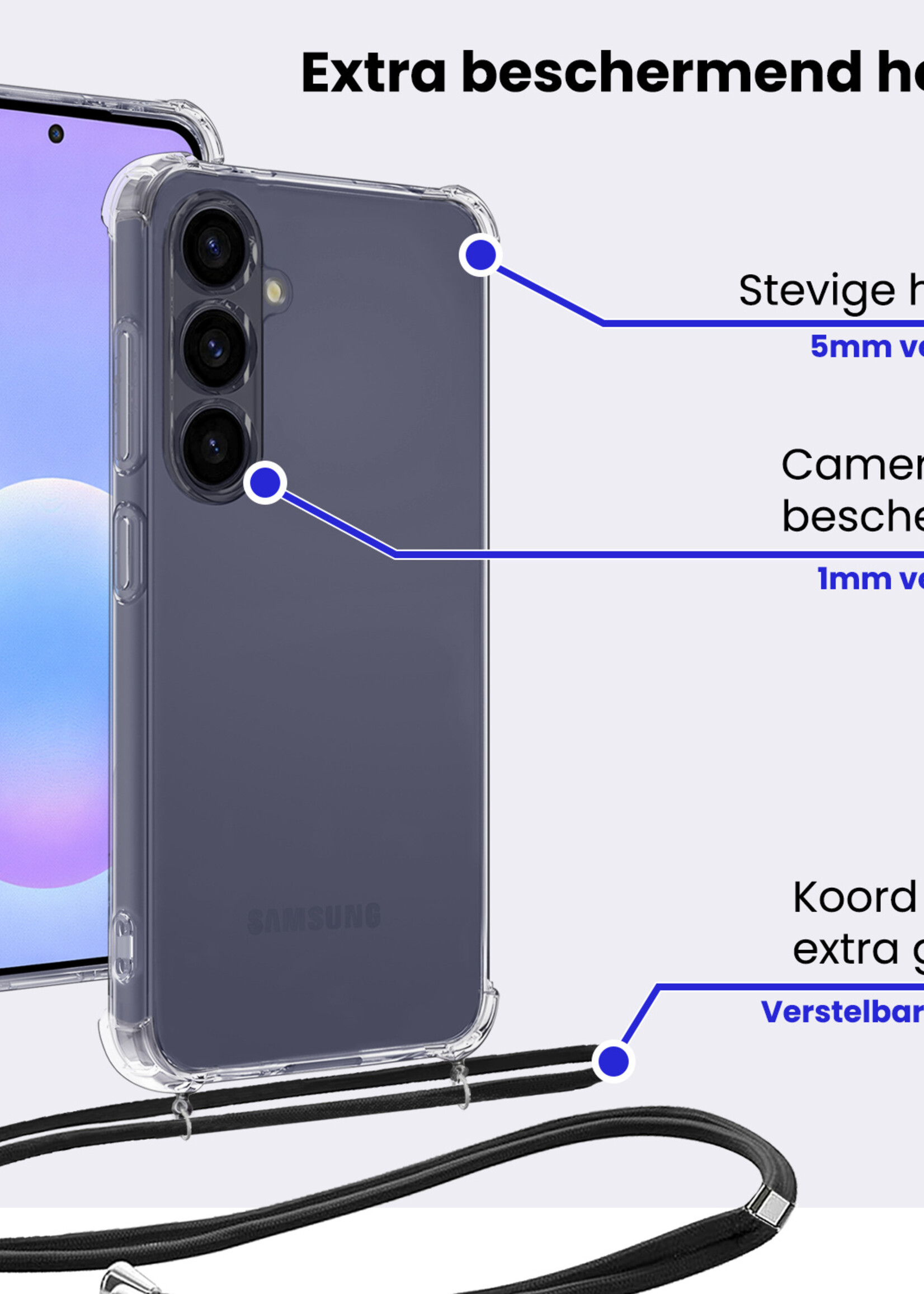 BTH BTH Samsung Galaxy A57 Hoesje Transparant Shockproof Met Zwart Koord