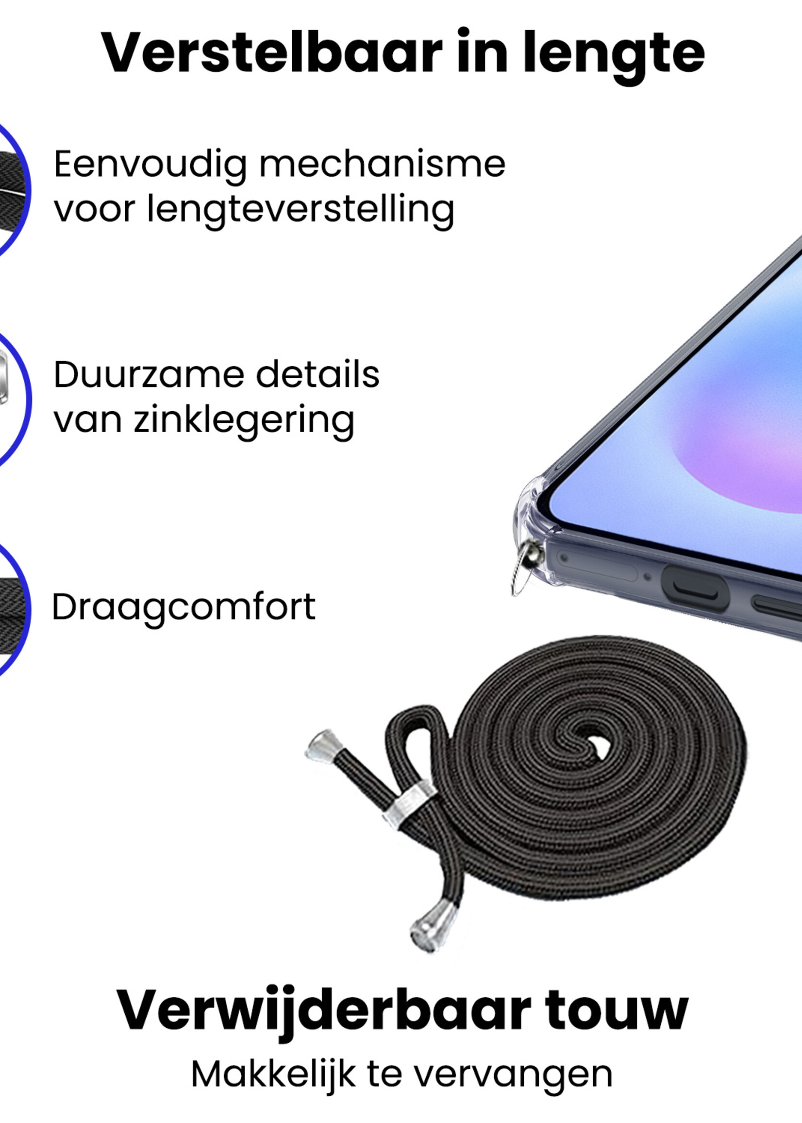 BTH BTH Samsung Galaxy A57 Hoesje Transparant Shockproof Met Zwart Koord