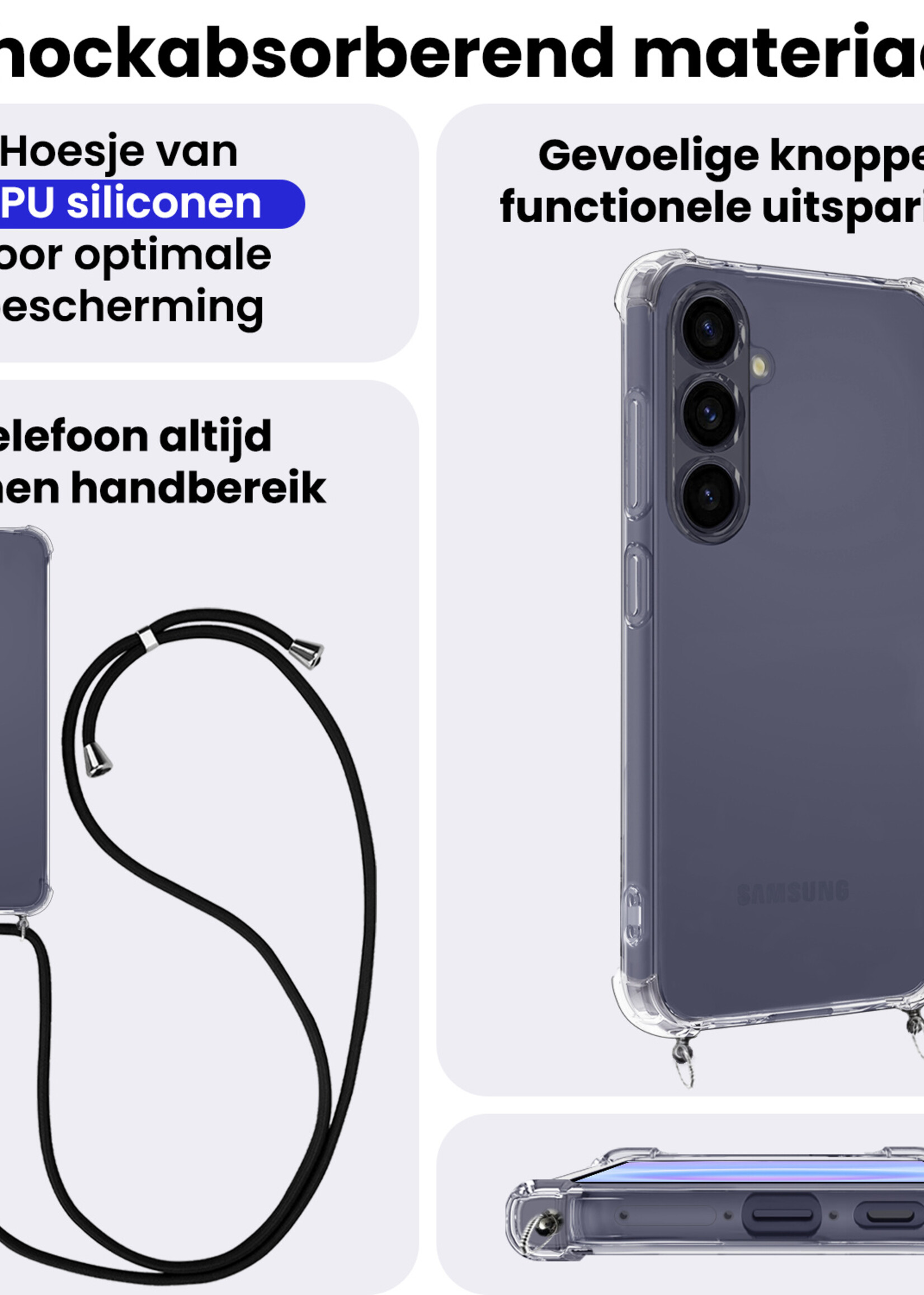 BTH BTH Samsung Galaxy A57 Hoesje Transparant Shockproof Met Zwart Koord