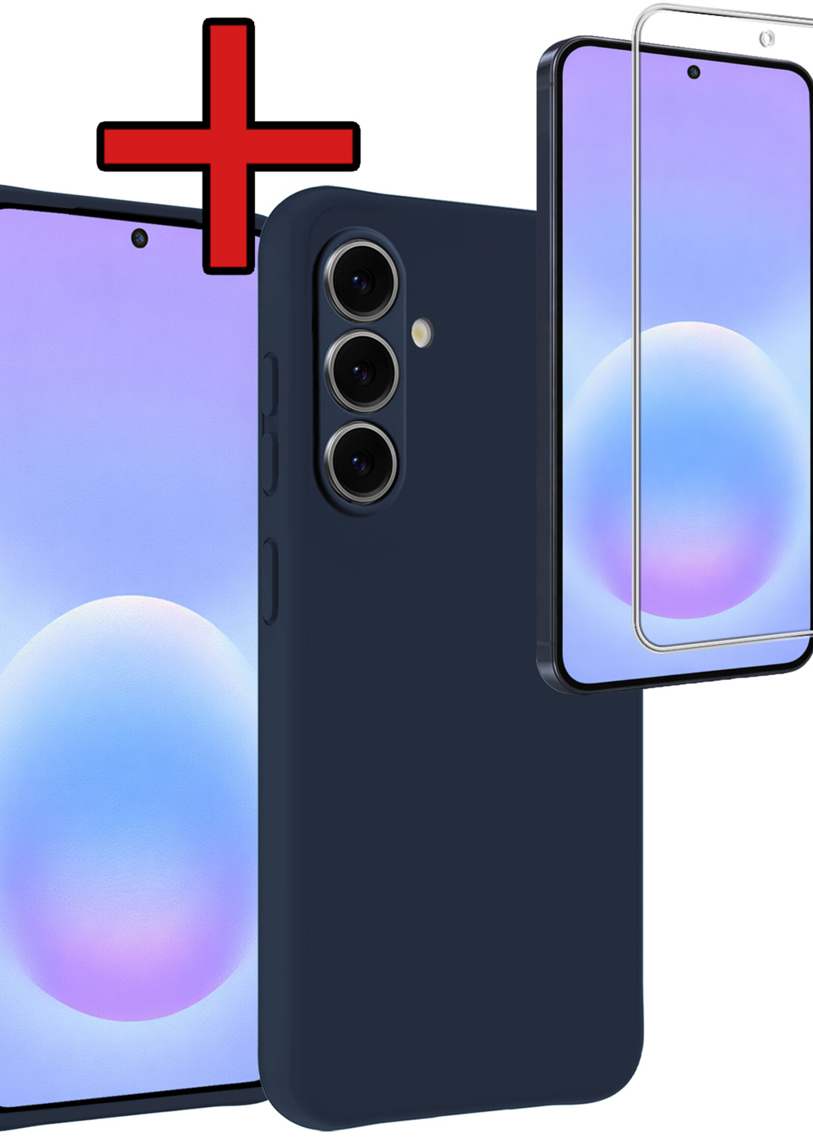 BTH BTH Samsung Galaxy A57 Hoesje Siliconen Met Screenprotector - Donkerblauw