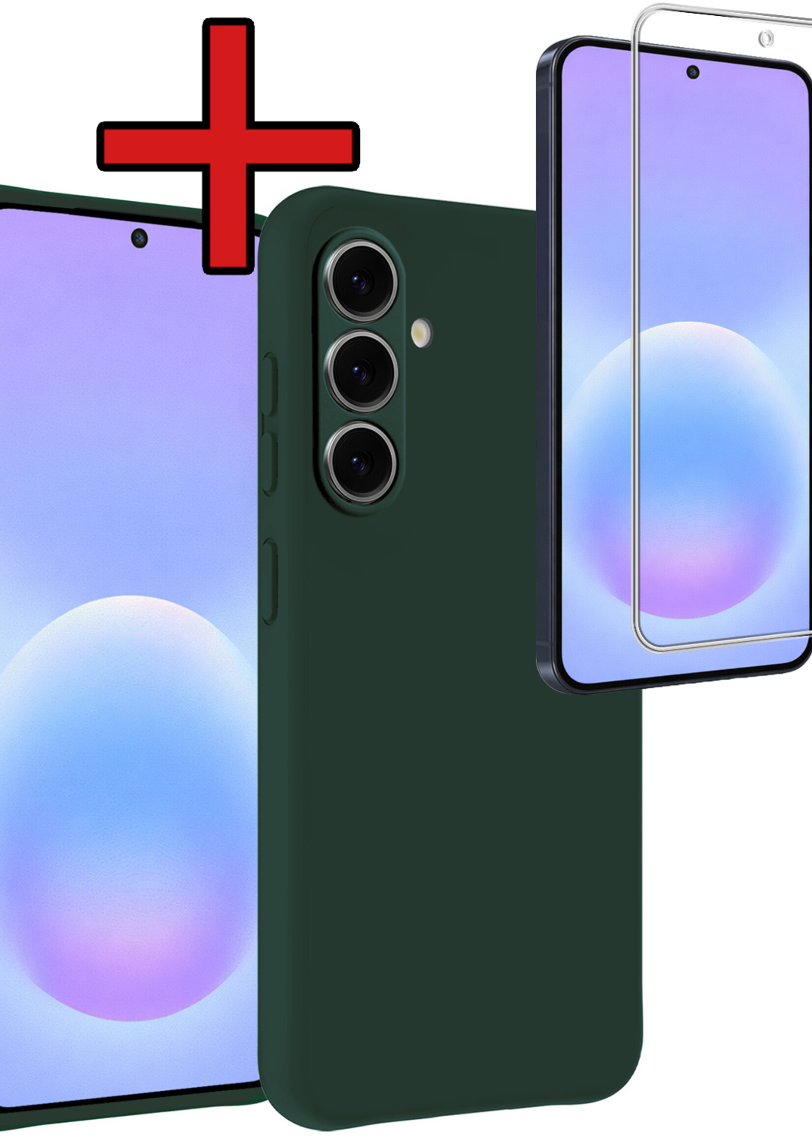 BTH BTH Samsung Galaxy A57 Hoesje Siliconen Met Screenprotector - Donkergroen